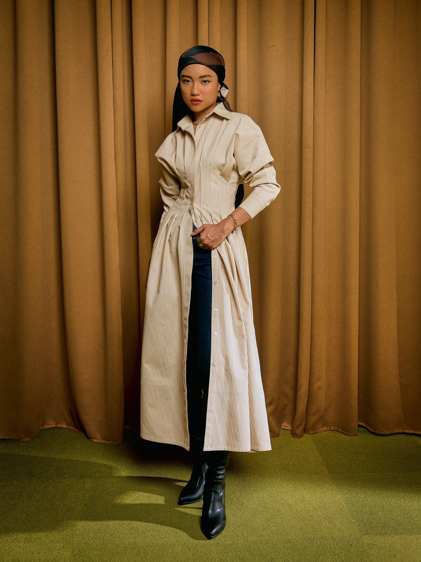 Ava Stripe Dress in Butterscotch