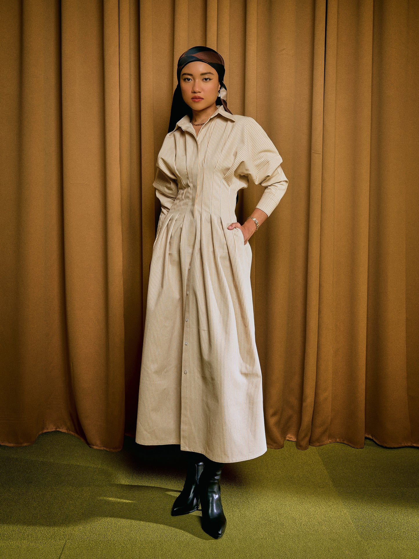Ava Stripe Dress in Butterscotch