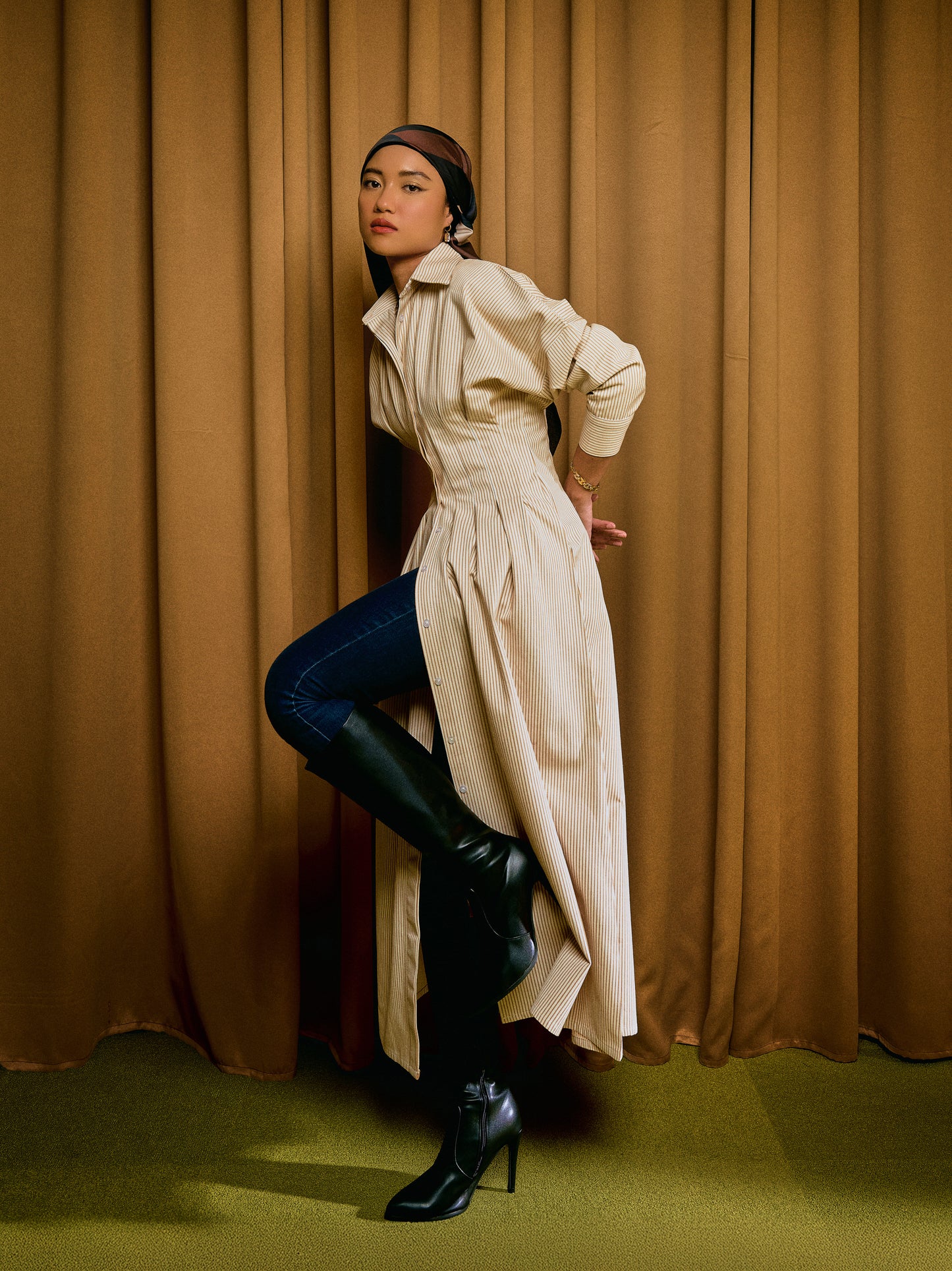Ava Stripe Dress in Butterscotch