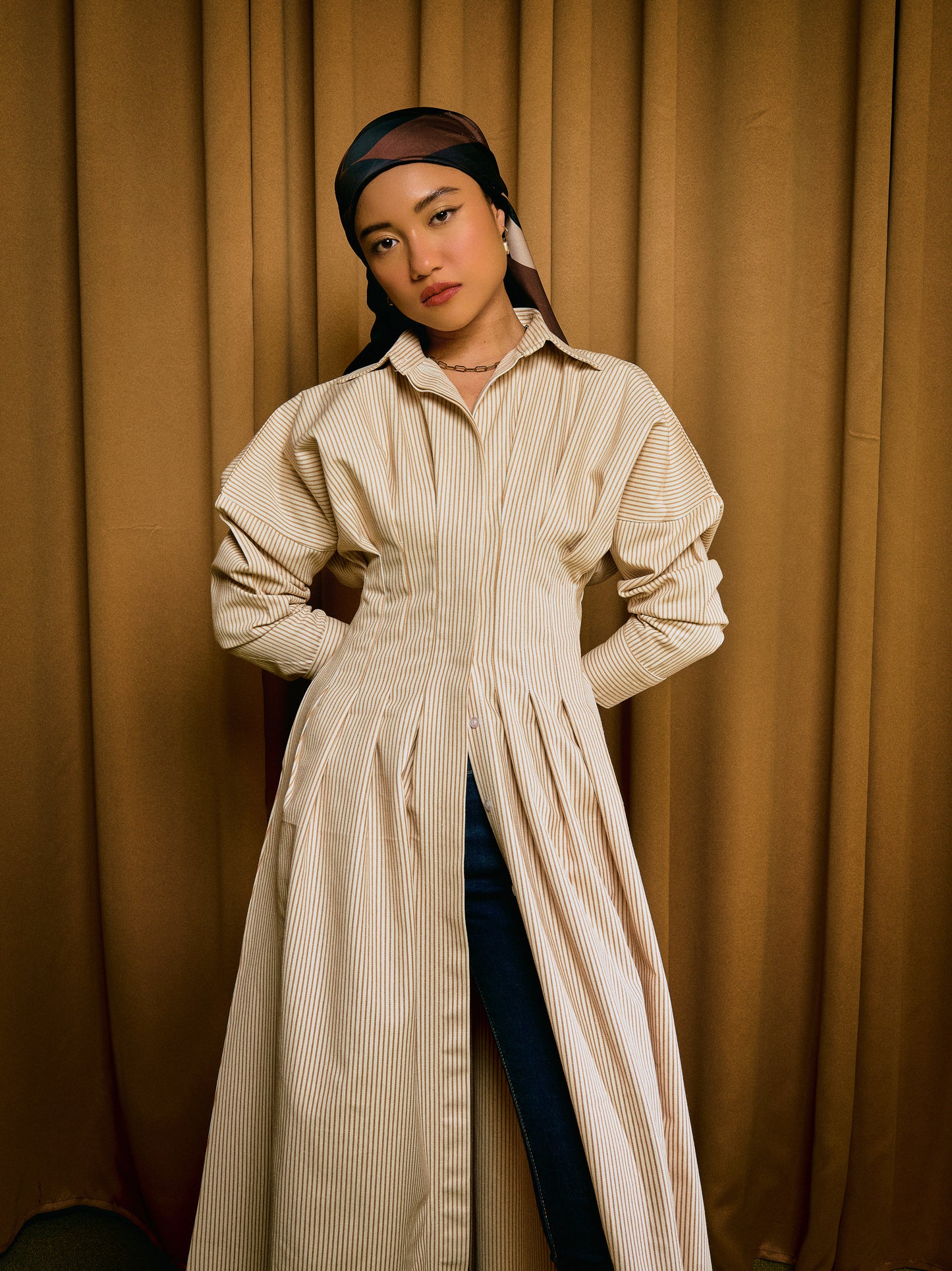 Ava Stripe Dress in Butterscotch
