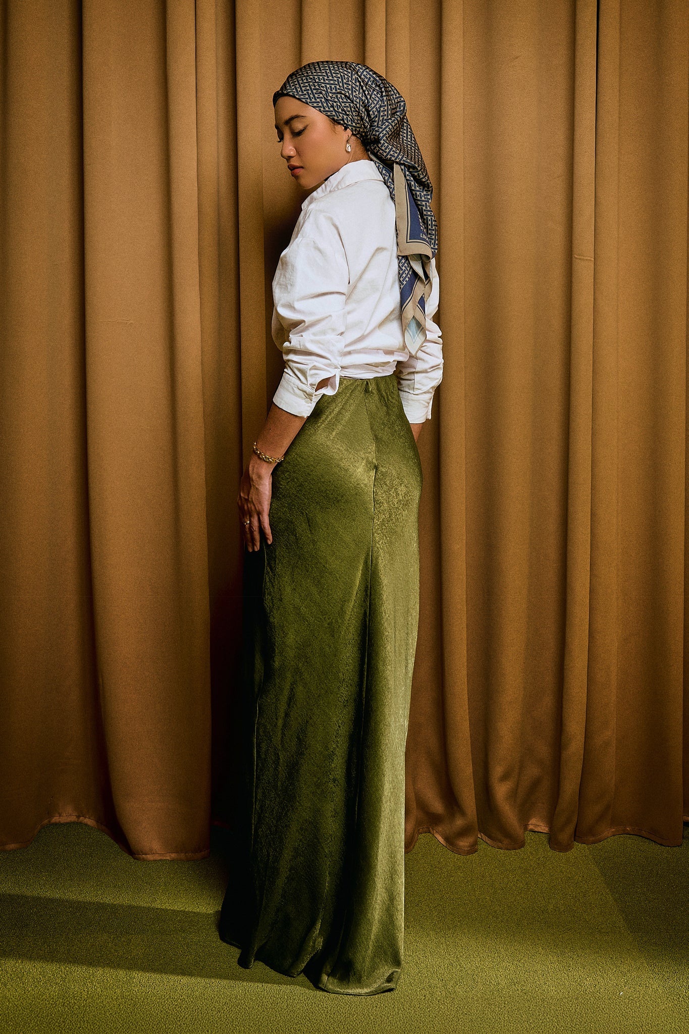 Vanessa Bias Skirt in Signature Olive