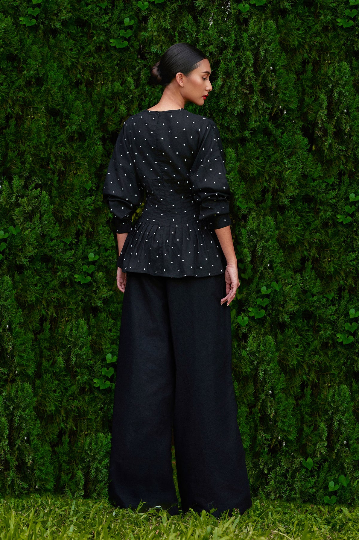 Valerie Polka Tencel-Linen Top in Midnight