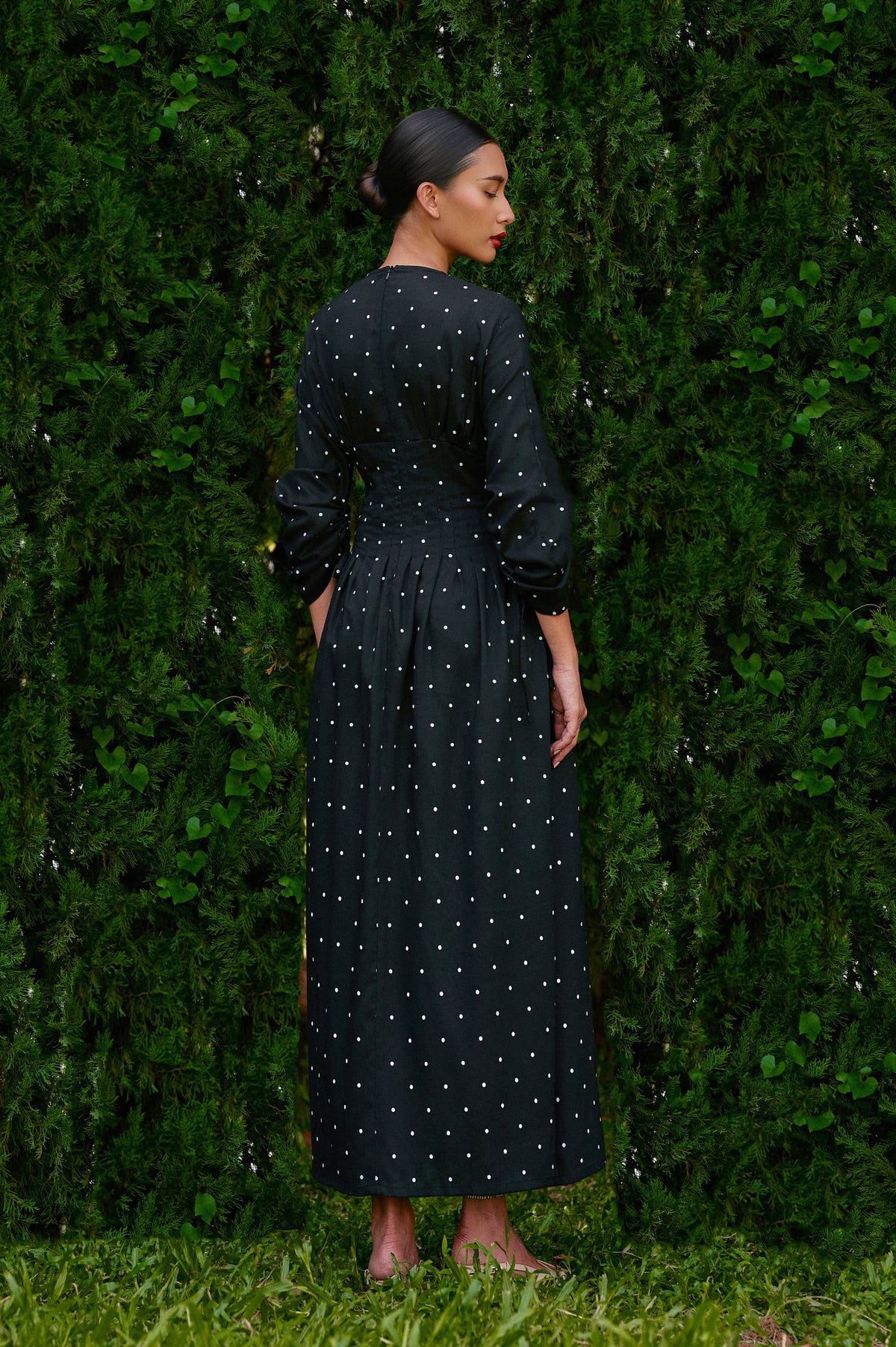 Mally Polka Tencel-Linen Dress in Midnight