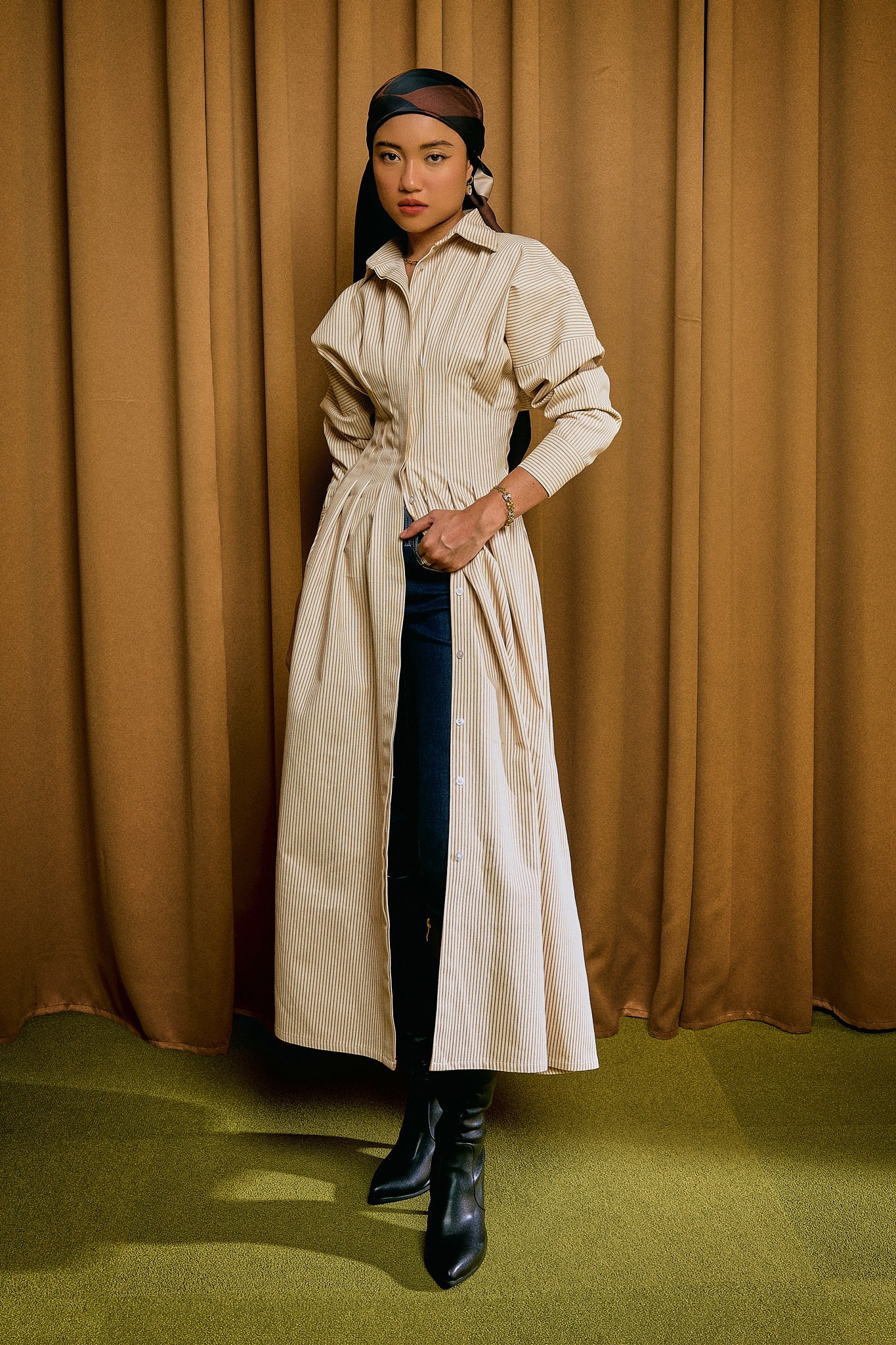 Ava Stripe Dress in Butterscotch