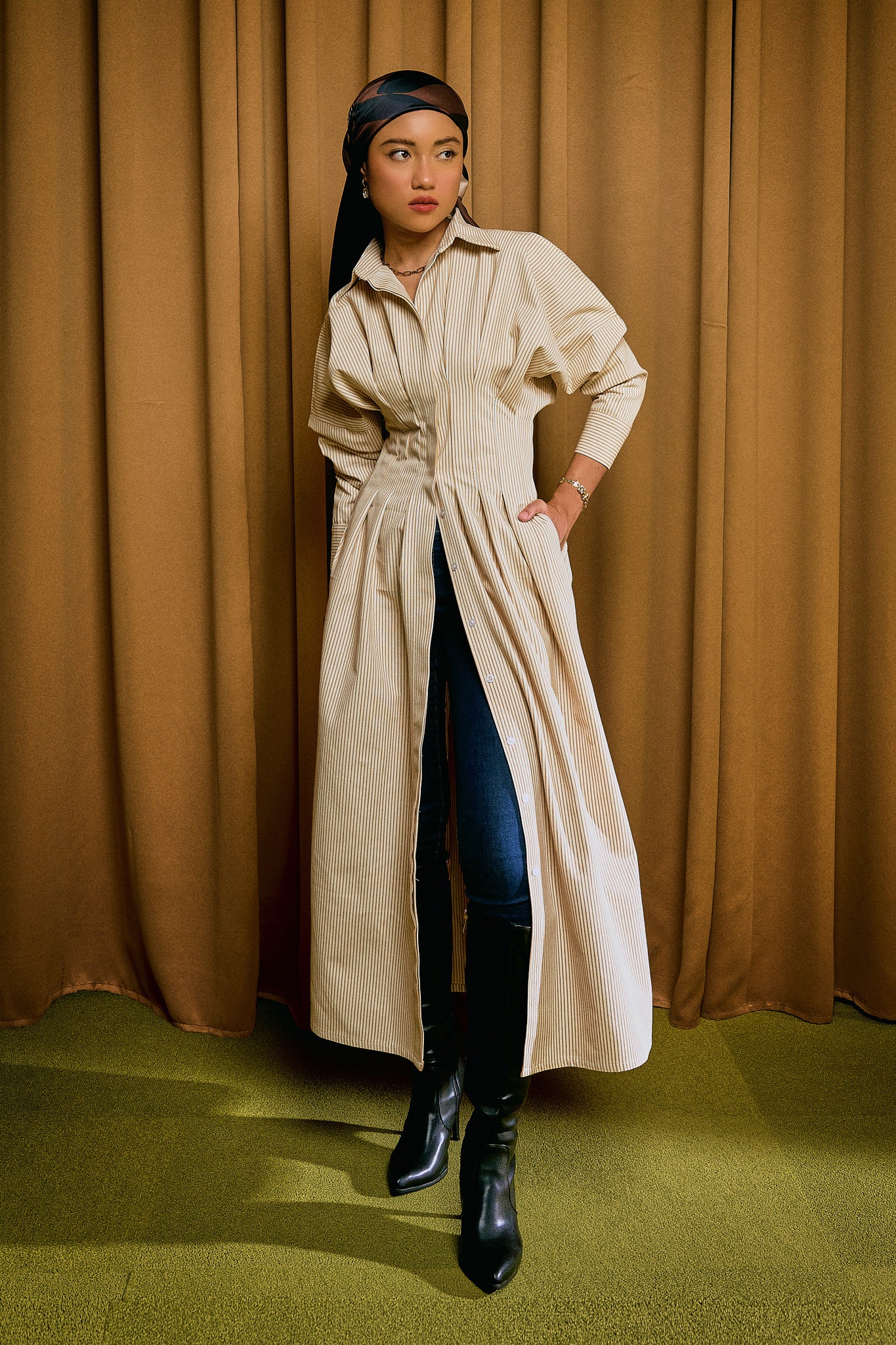 Ava Stripe Dress in Butterscotch