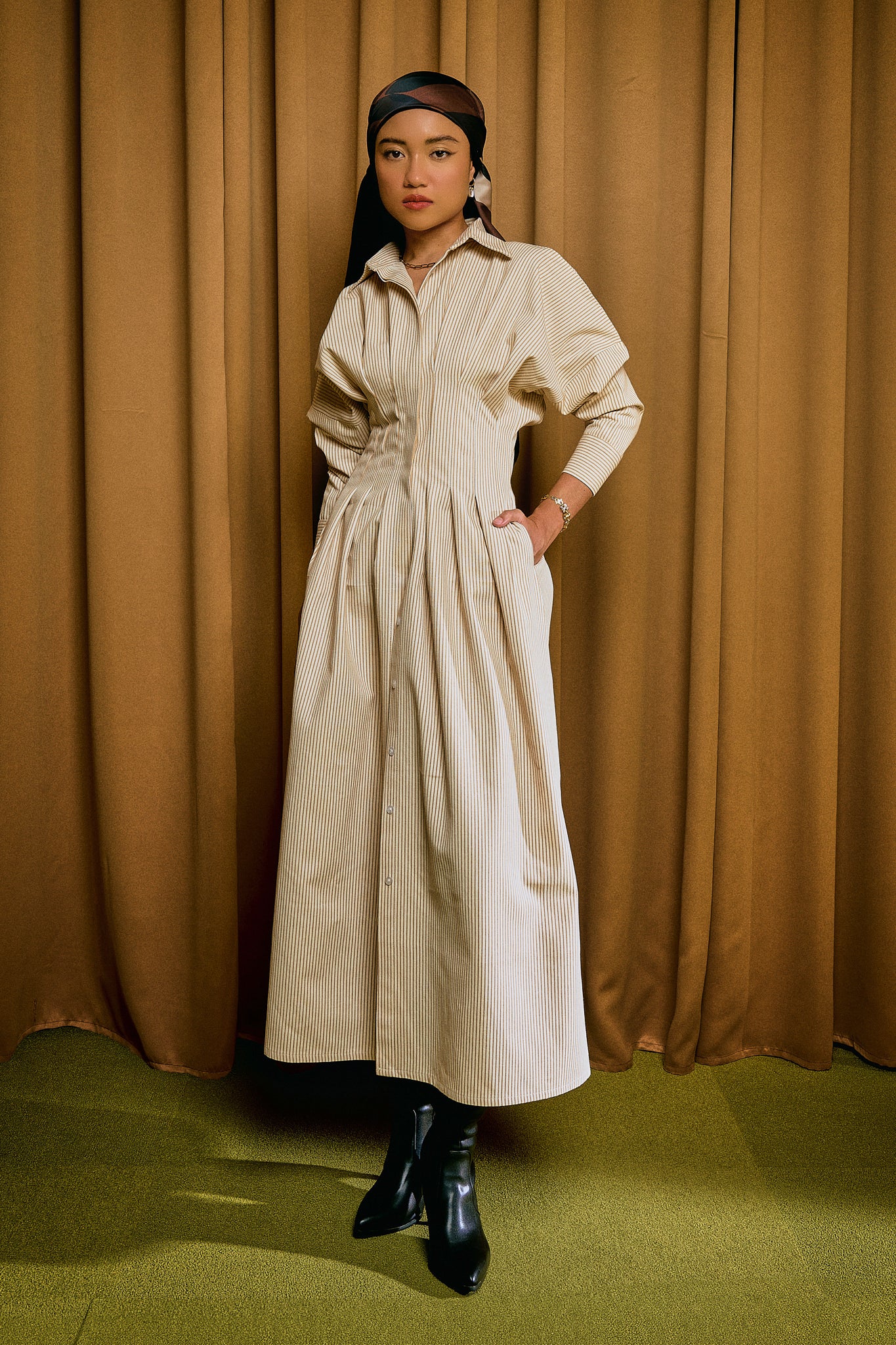 Ava Stripe Dress in Butterscotch