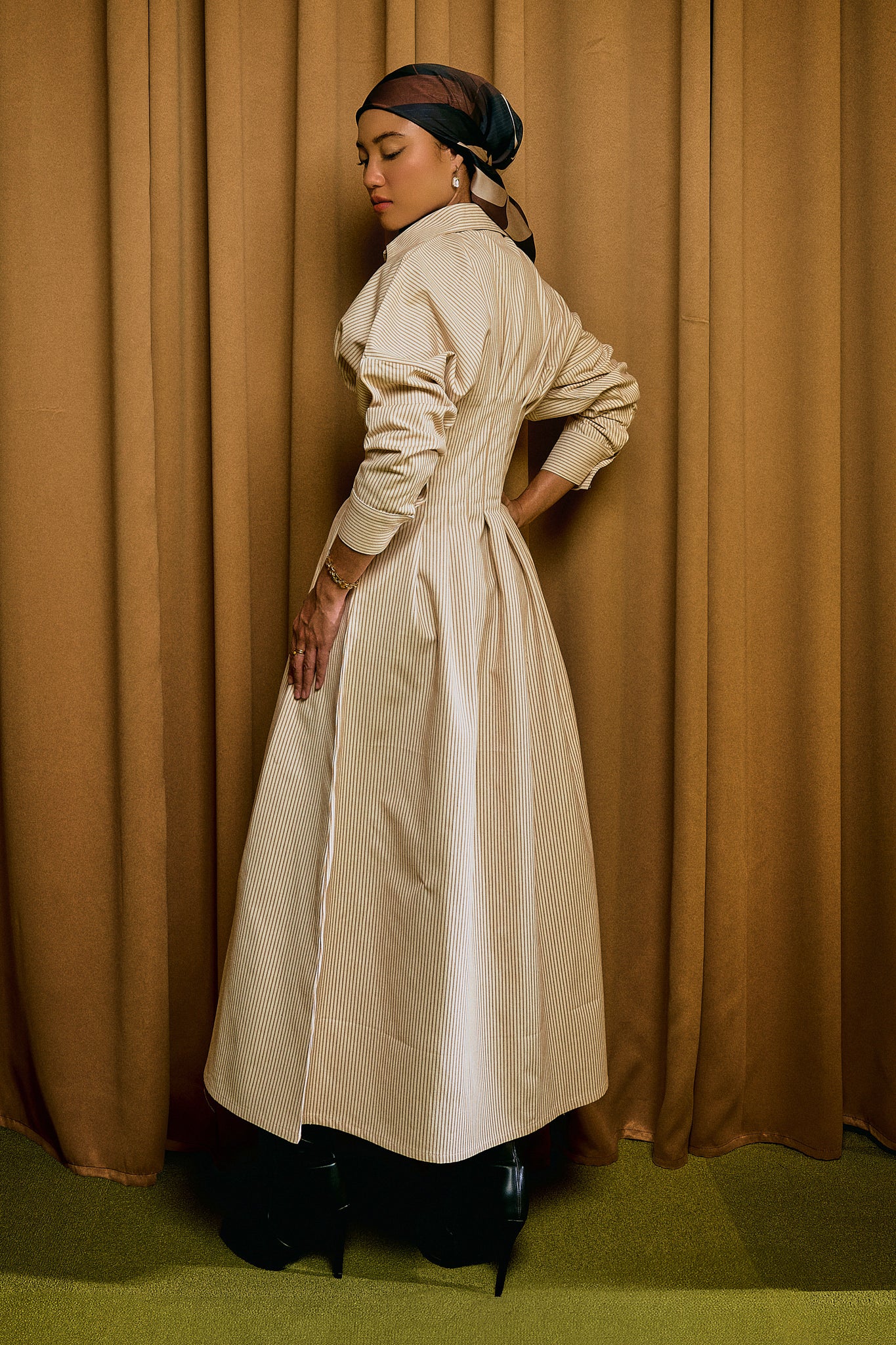 Ava Stripe Dress in Butterscotch