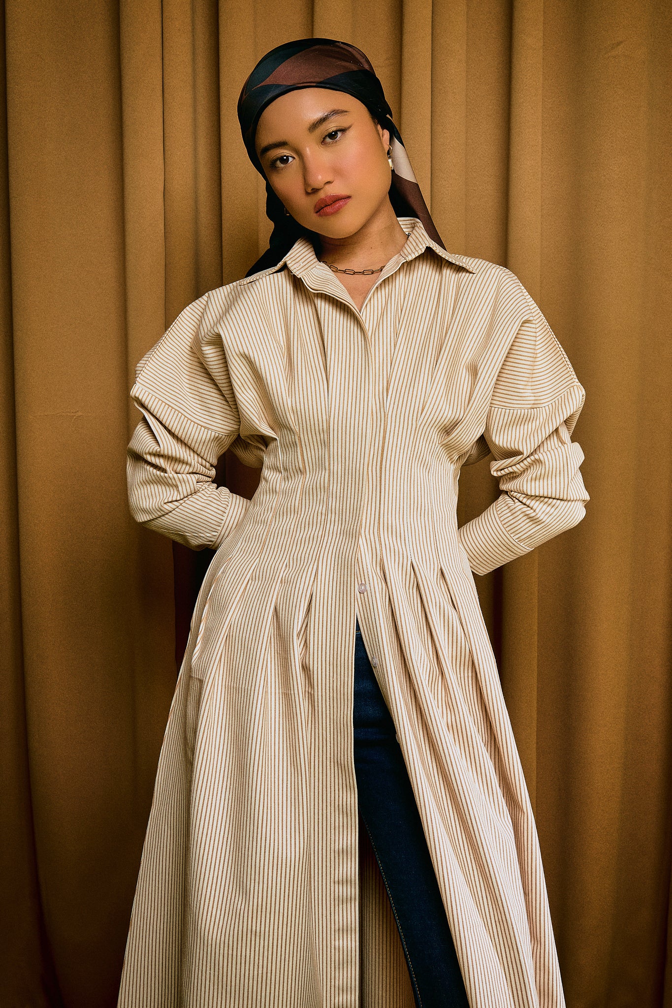 Ava Stripe Dress in Butterscotch