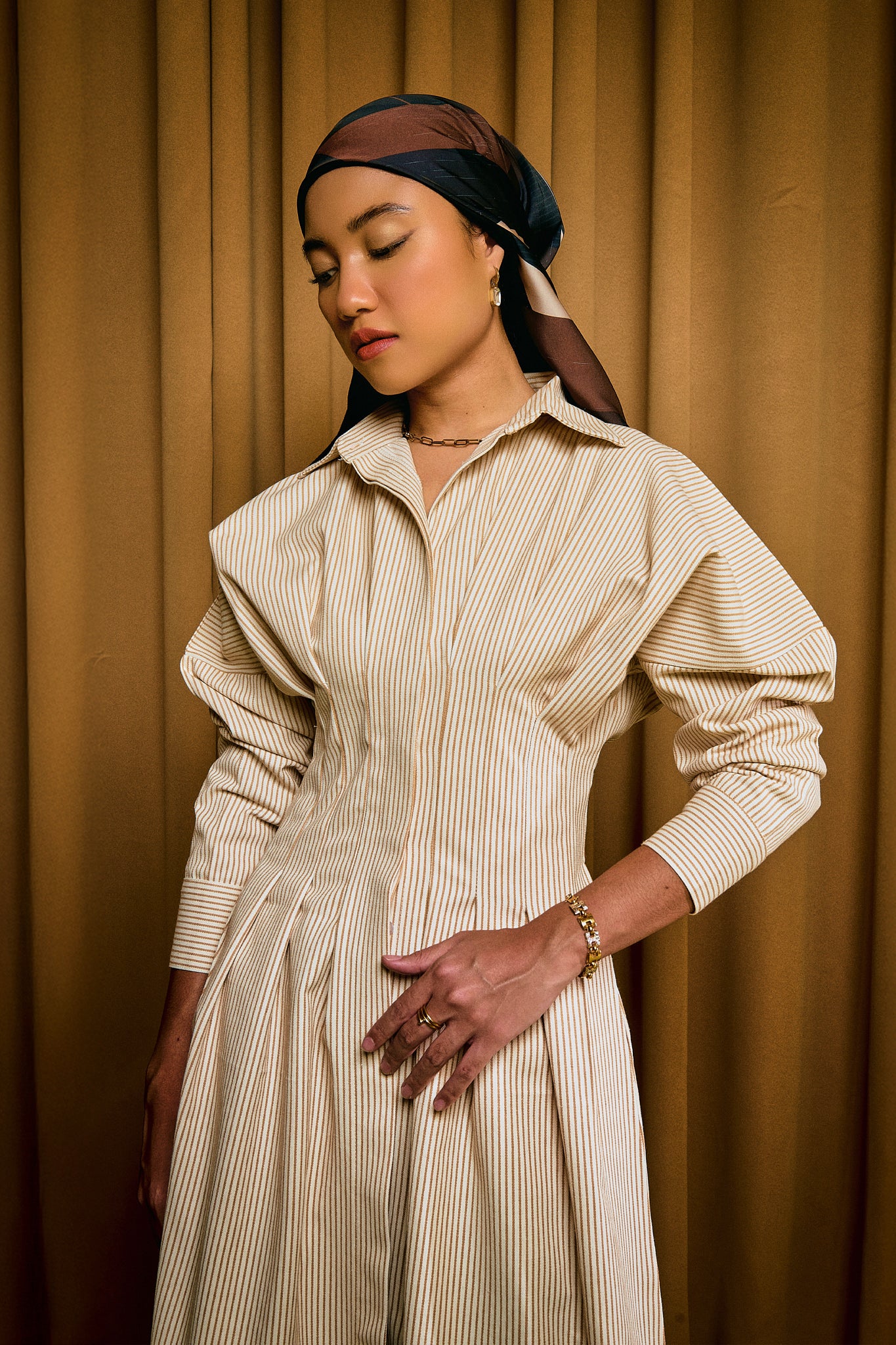 Ava Stripe Dress in Butterscotch