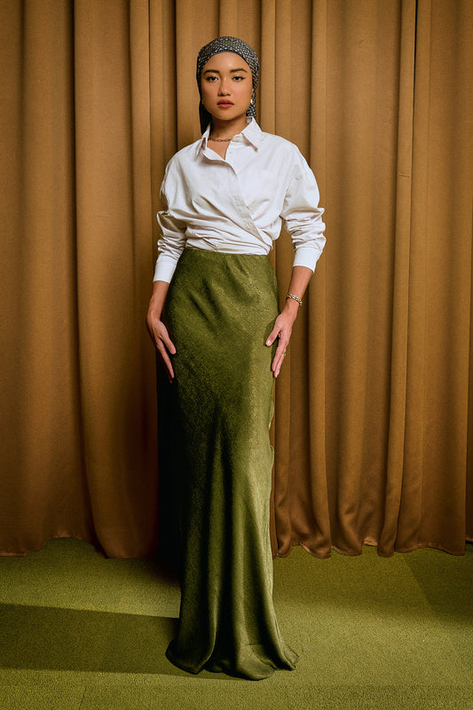 Vanessa Bias Skirt in Signature Olive