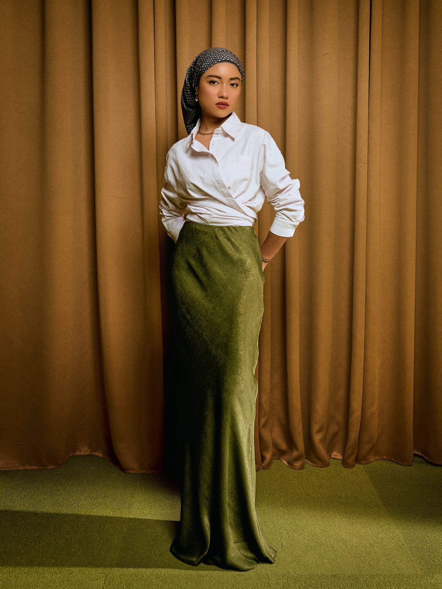 Vanessa Bias Skirt in Signature Olive