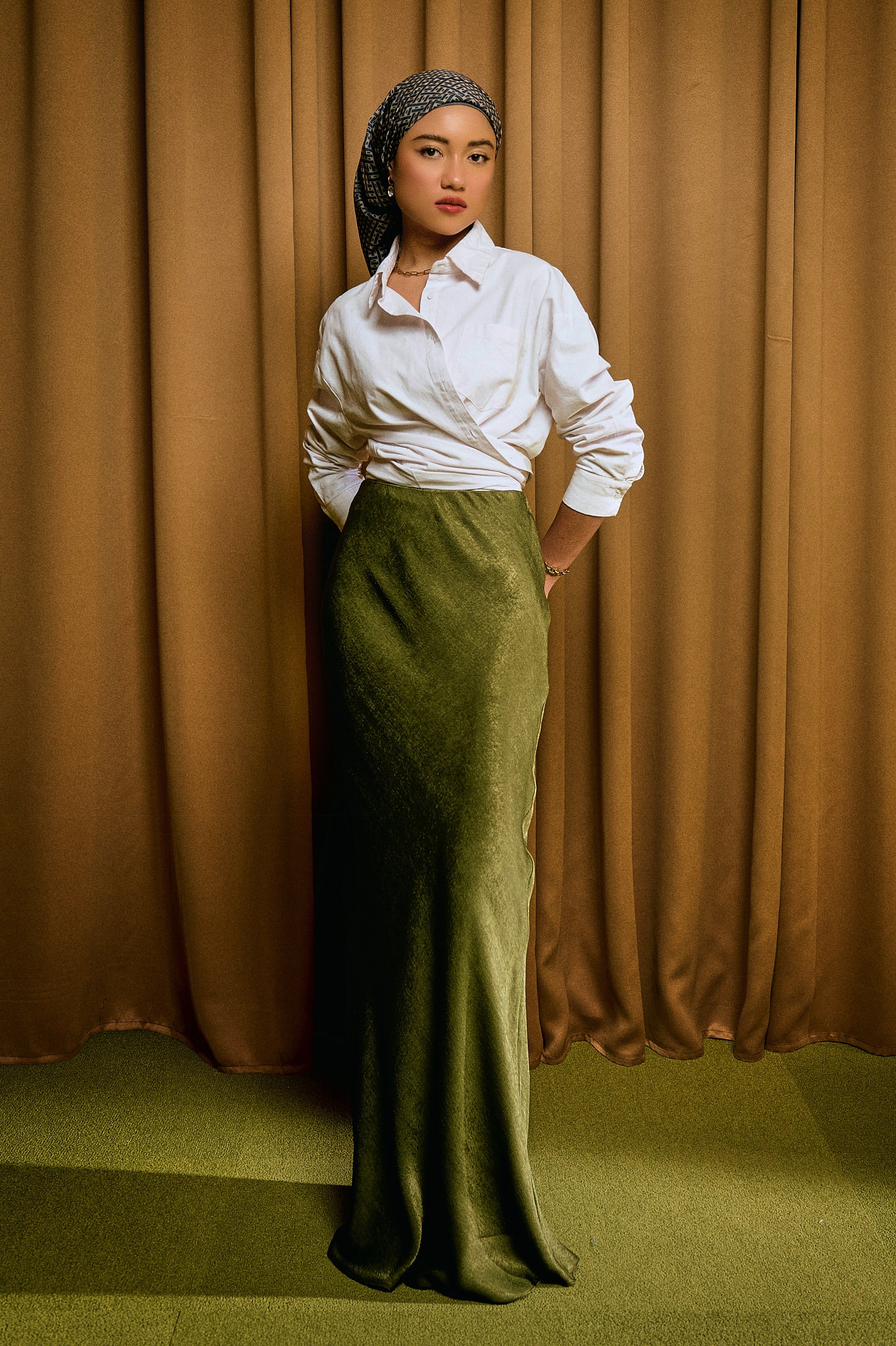 Vanessa Bias Skirt in Signature Olive