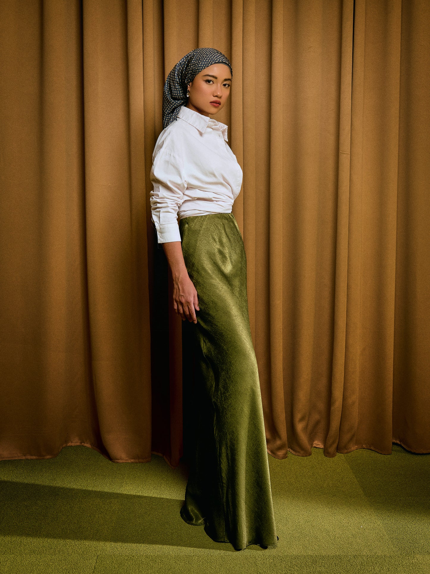 Vanessa Bias Skirt in Signature Olive