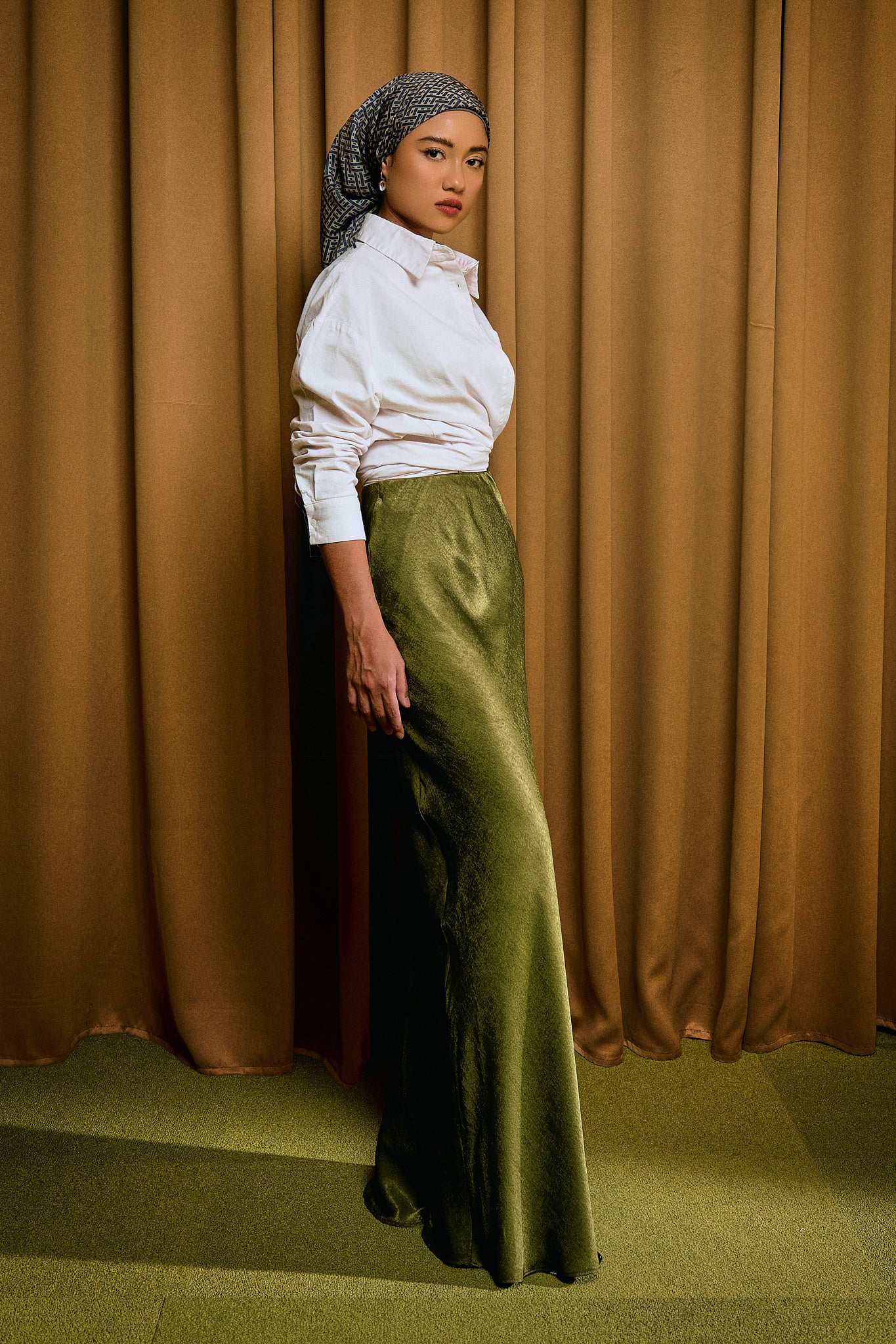 Vanessa Bias Skirt in Signature Olive