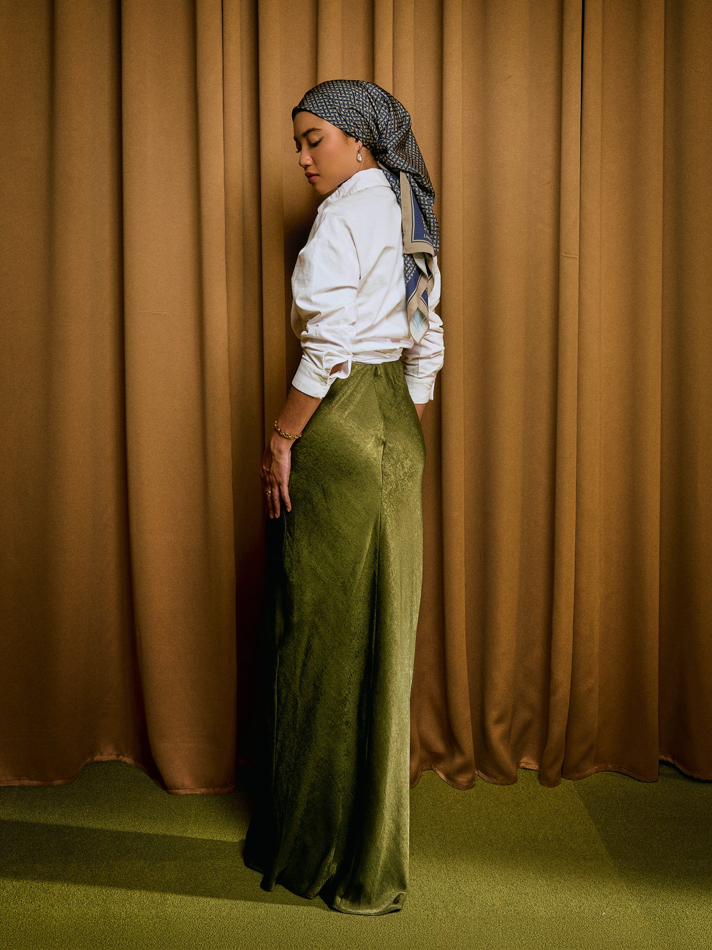 Vanessa Bias Skirt in Signature Olive
