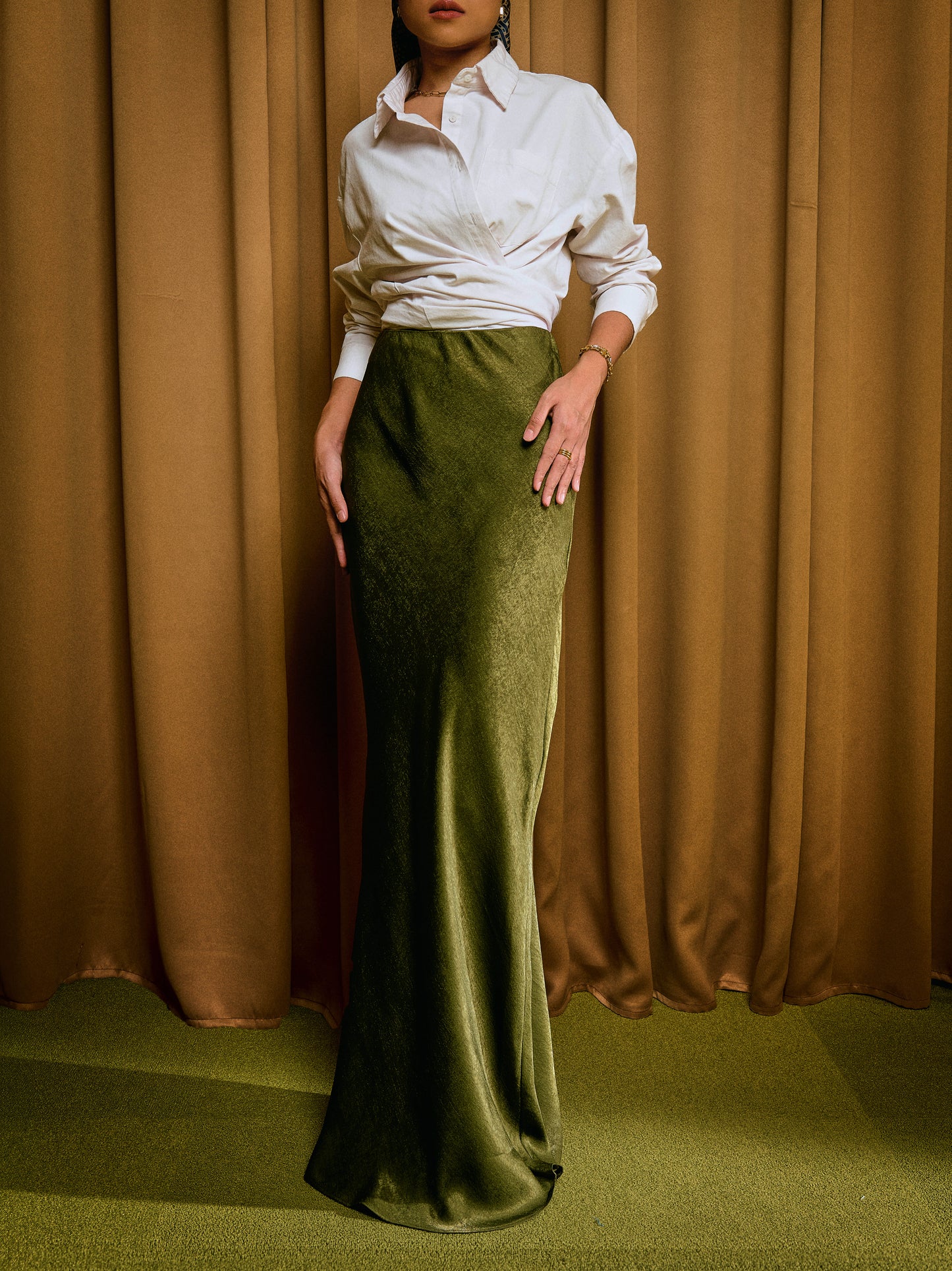 Vanessa Bias Skirt in Signature Olive
