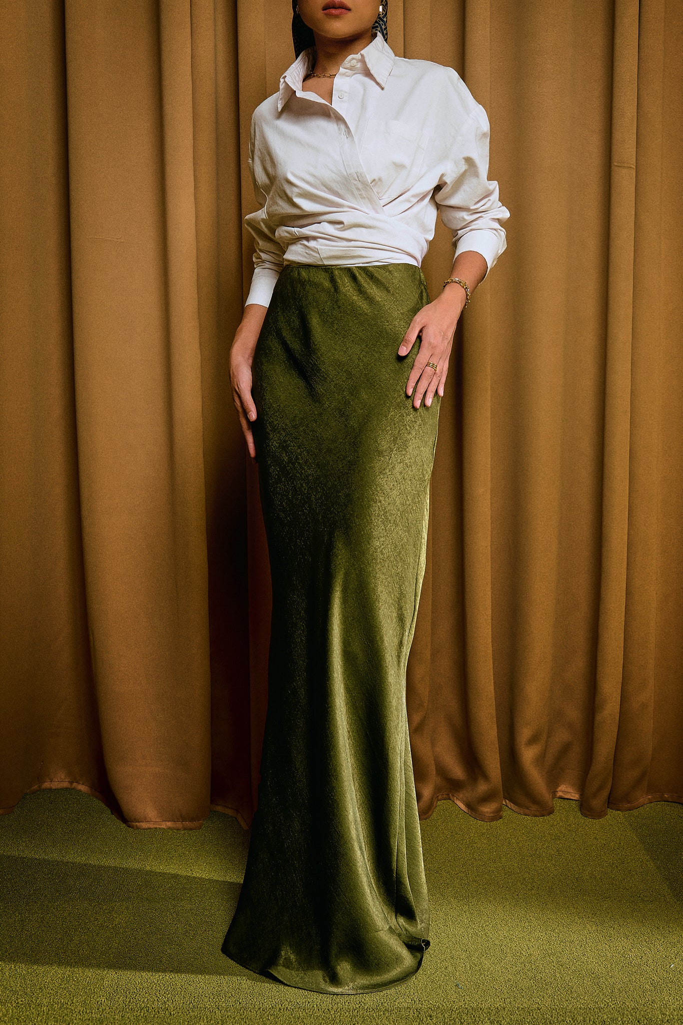 Vanessa Bias Skirt in Signature Olive