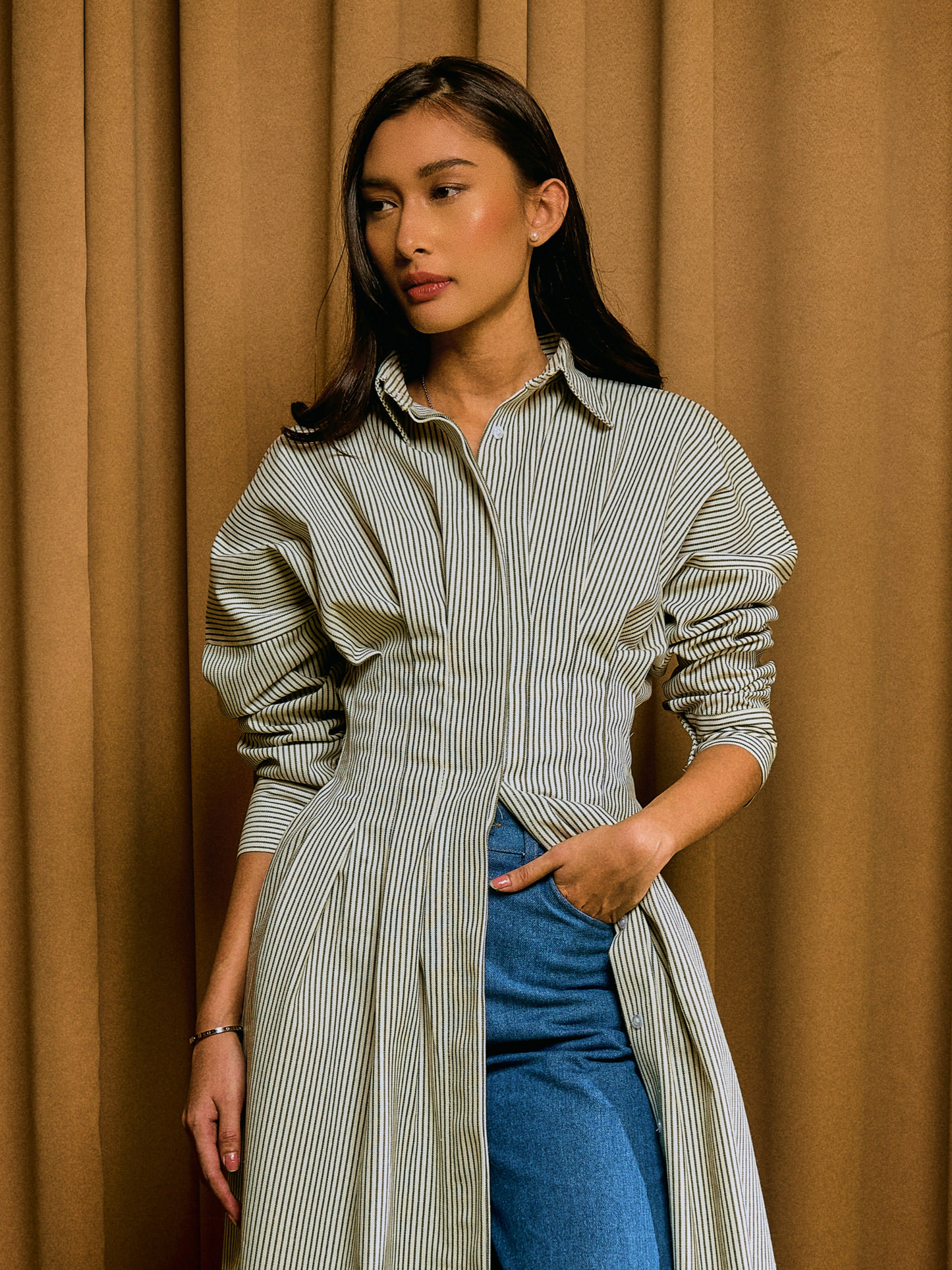 Ava Stripe Dress in Olive Moss