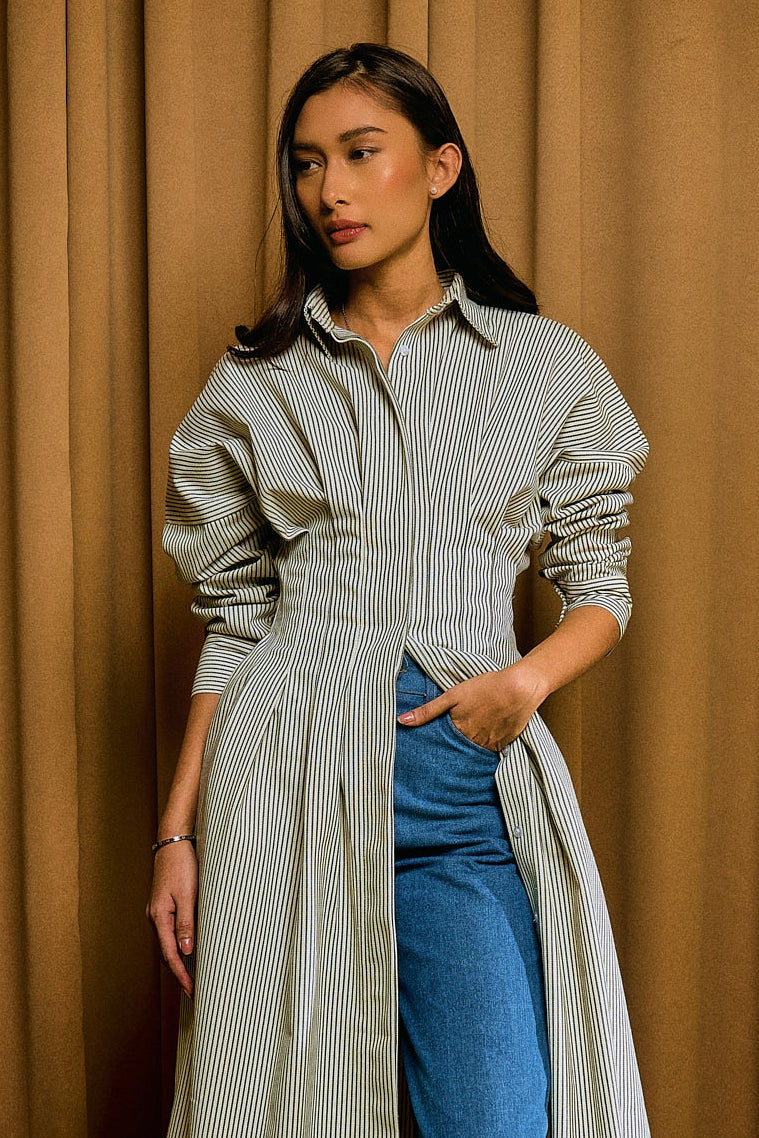 Ava Stripe Dress in Olive Moss