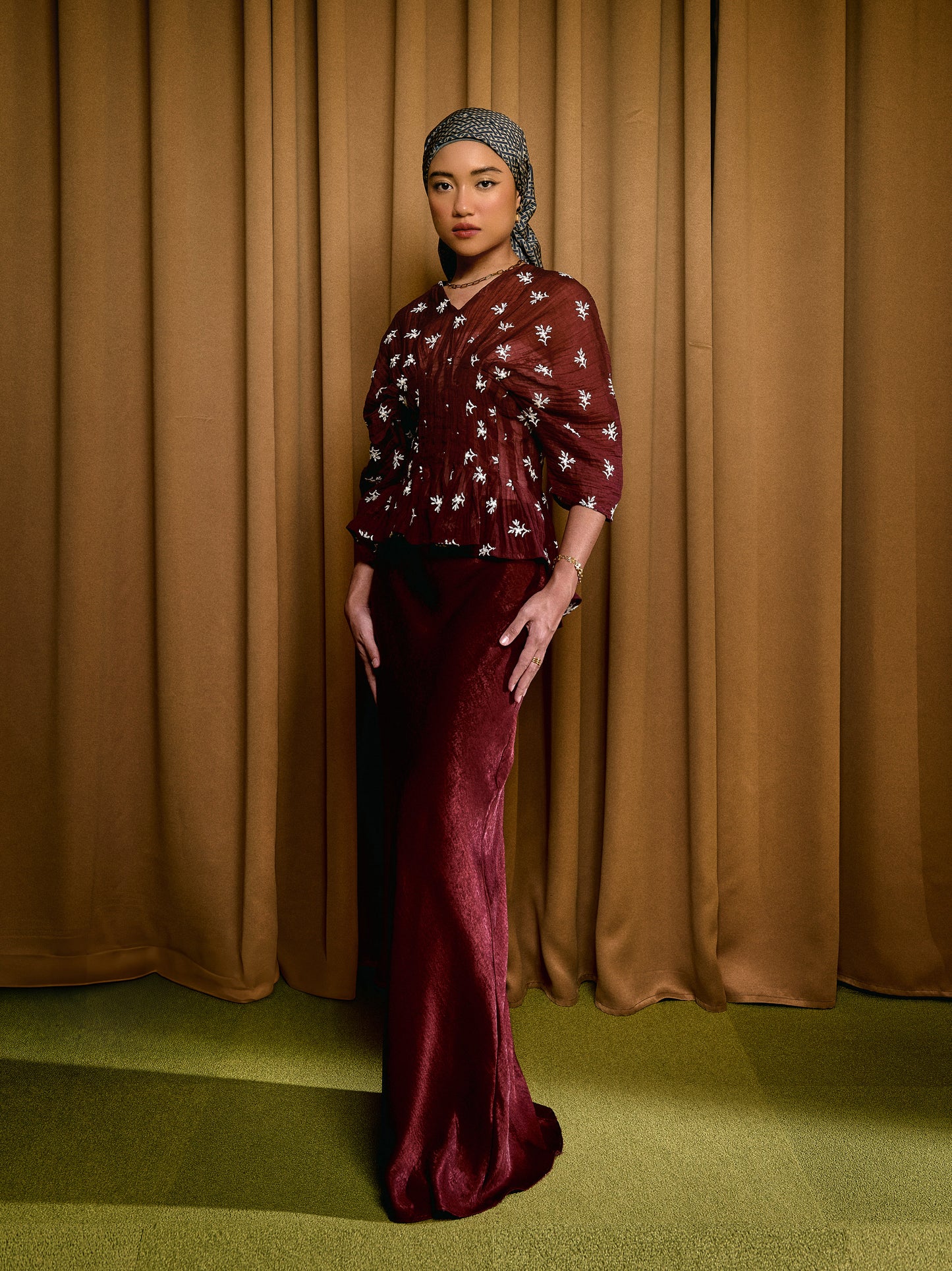 Vanessa Bias Skirt in Burgundy