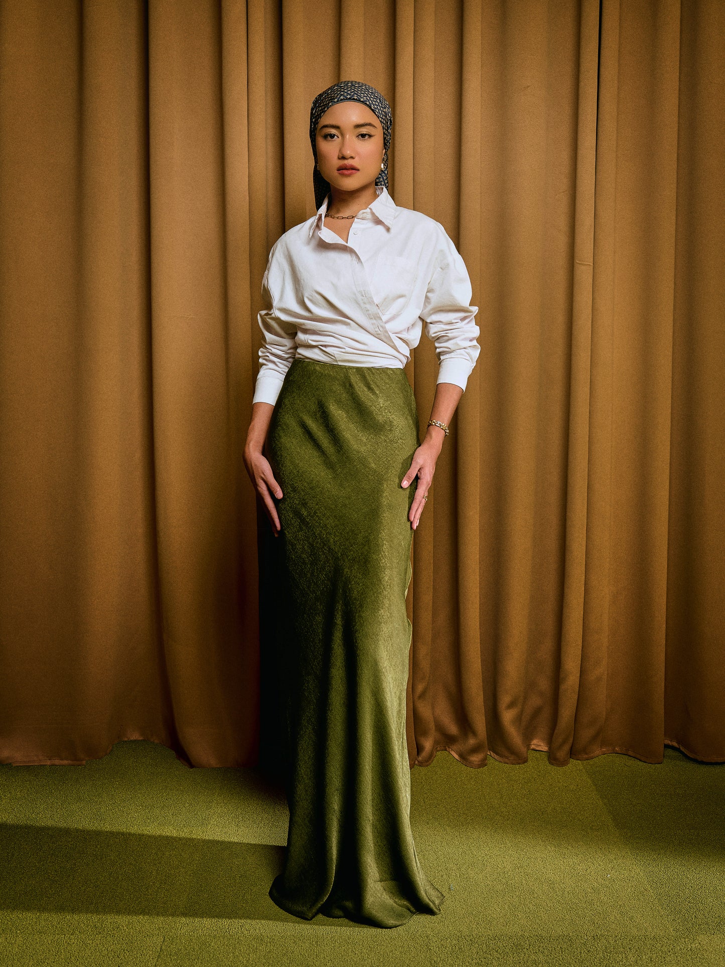 Vanessa Bias Skirt in Signature Olive