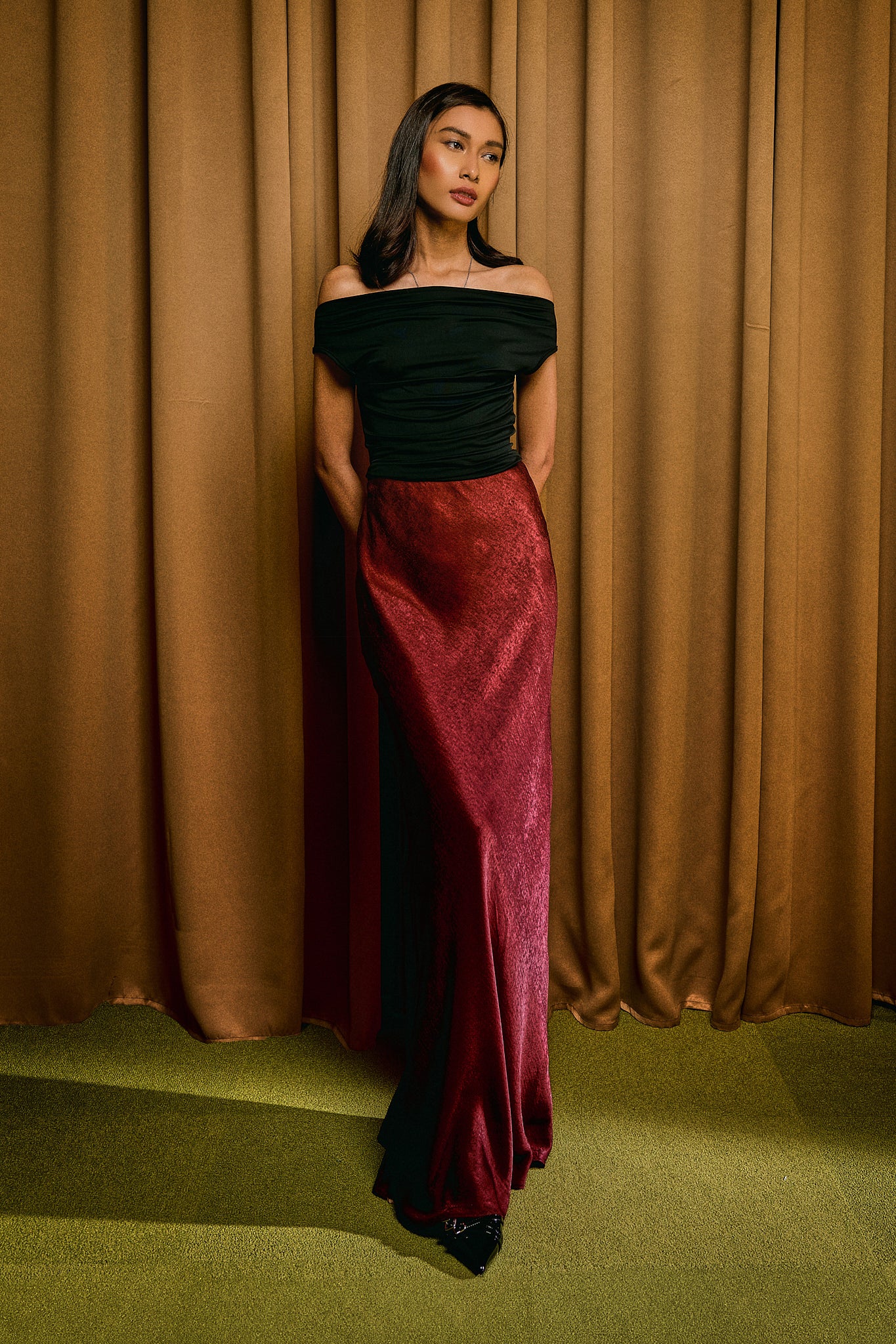 Vanessa Bias Skirt in Burgundy