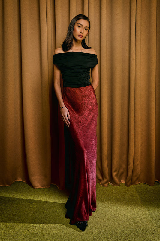 Vanessa Bias Skirt in Burgundy