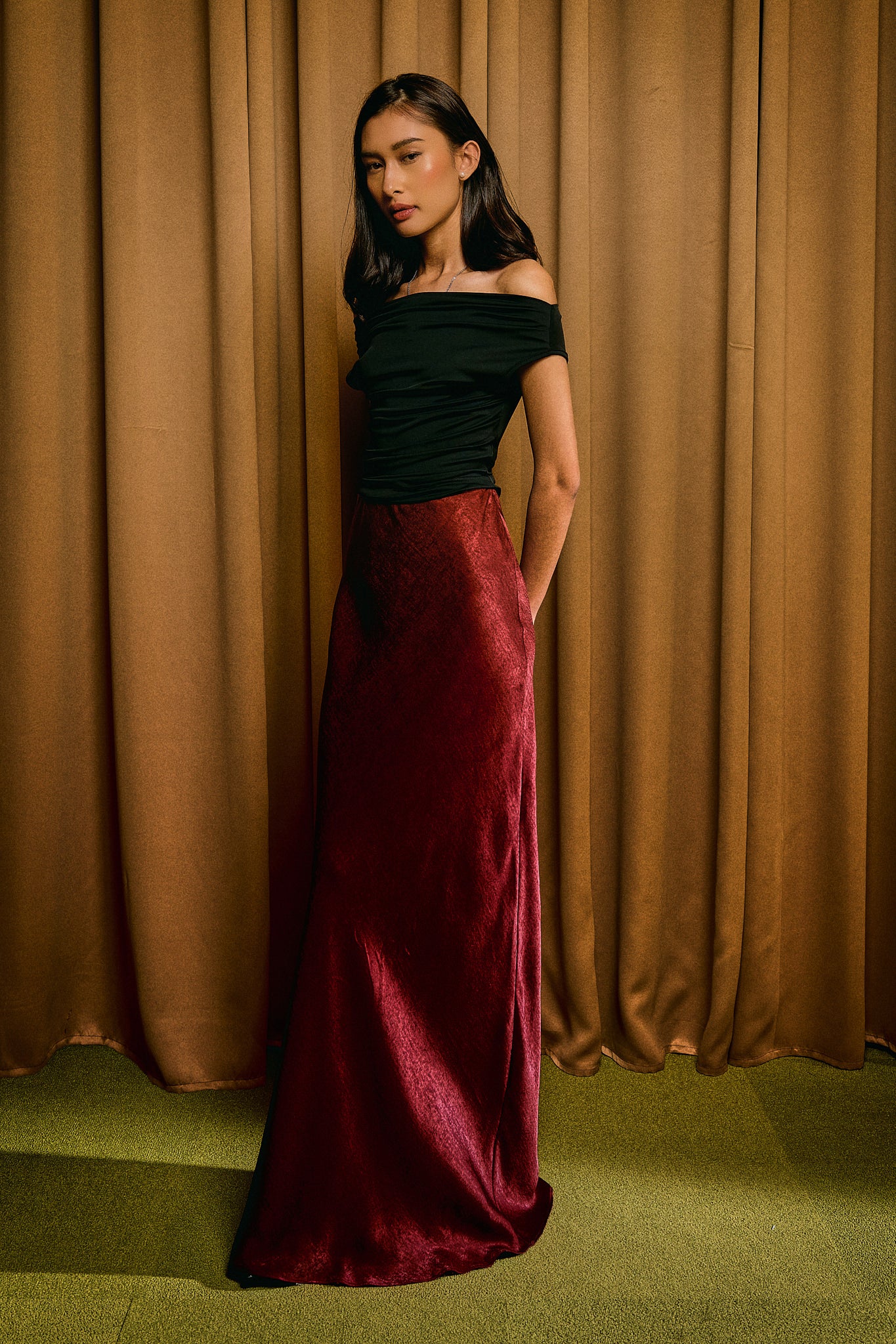 Vanessa Bias Skirt in Burgundy