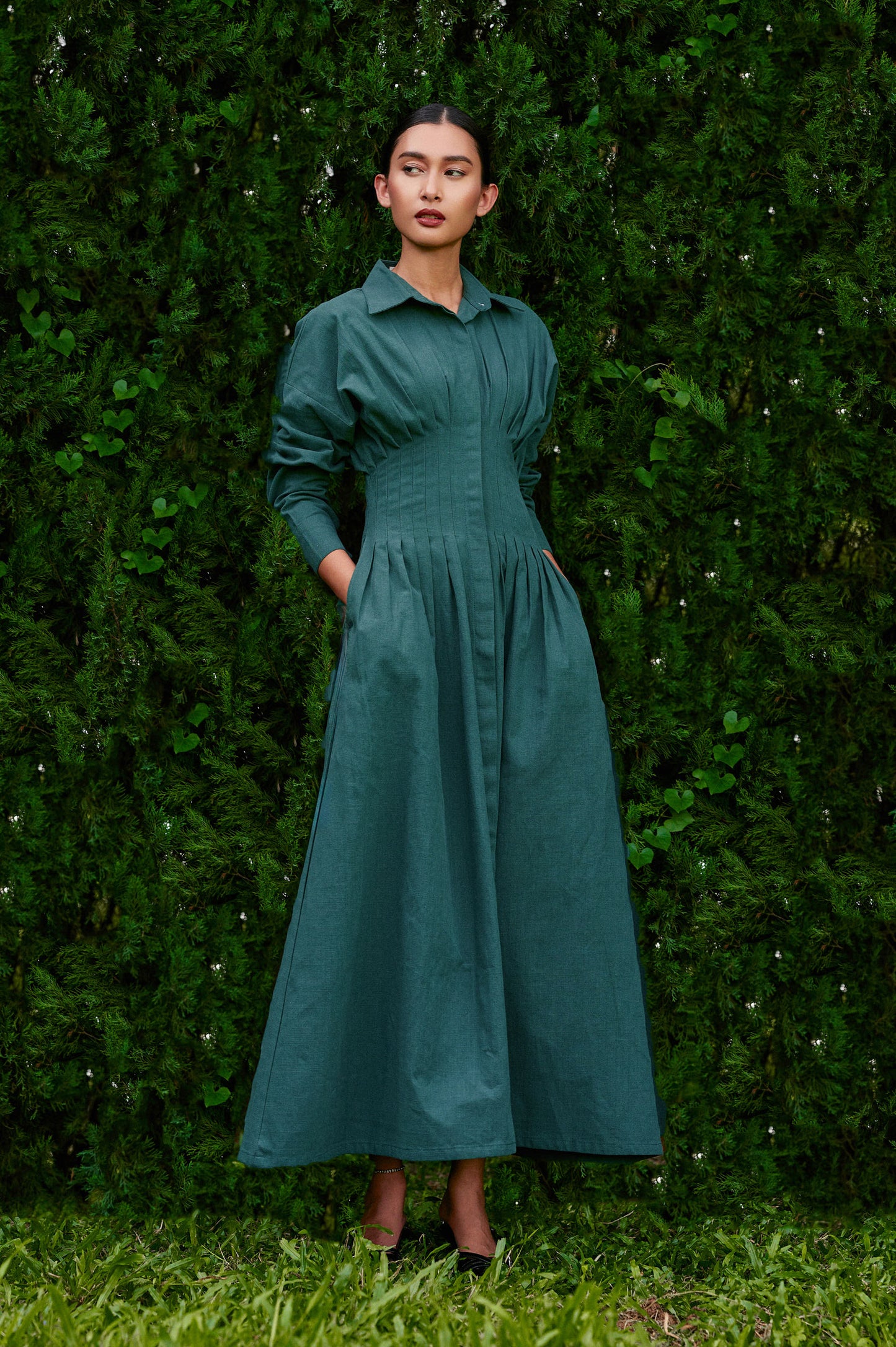 Vera Linen Dress in Jade