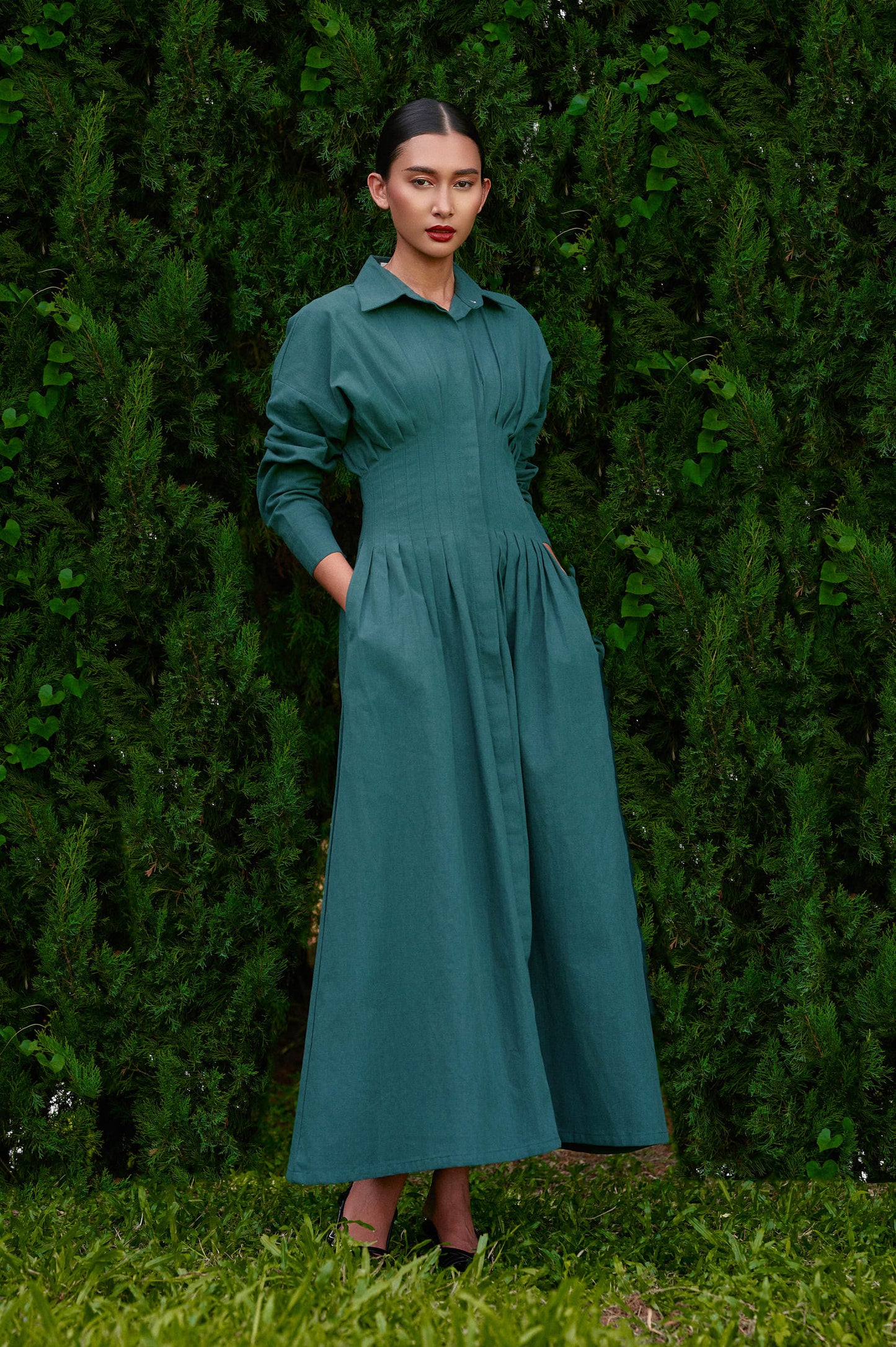 Vera Linen Dress in Jade