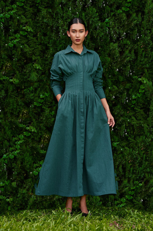 Vera Linen Dress in Jade