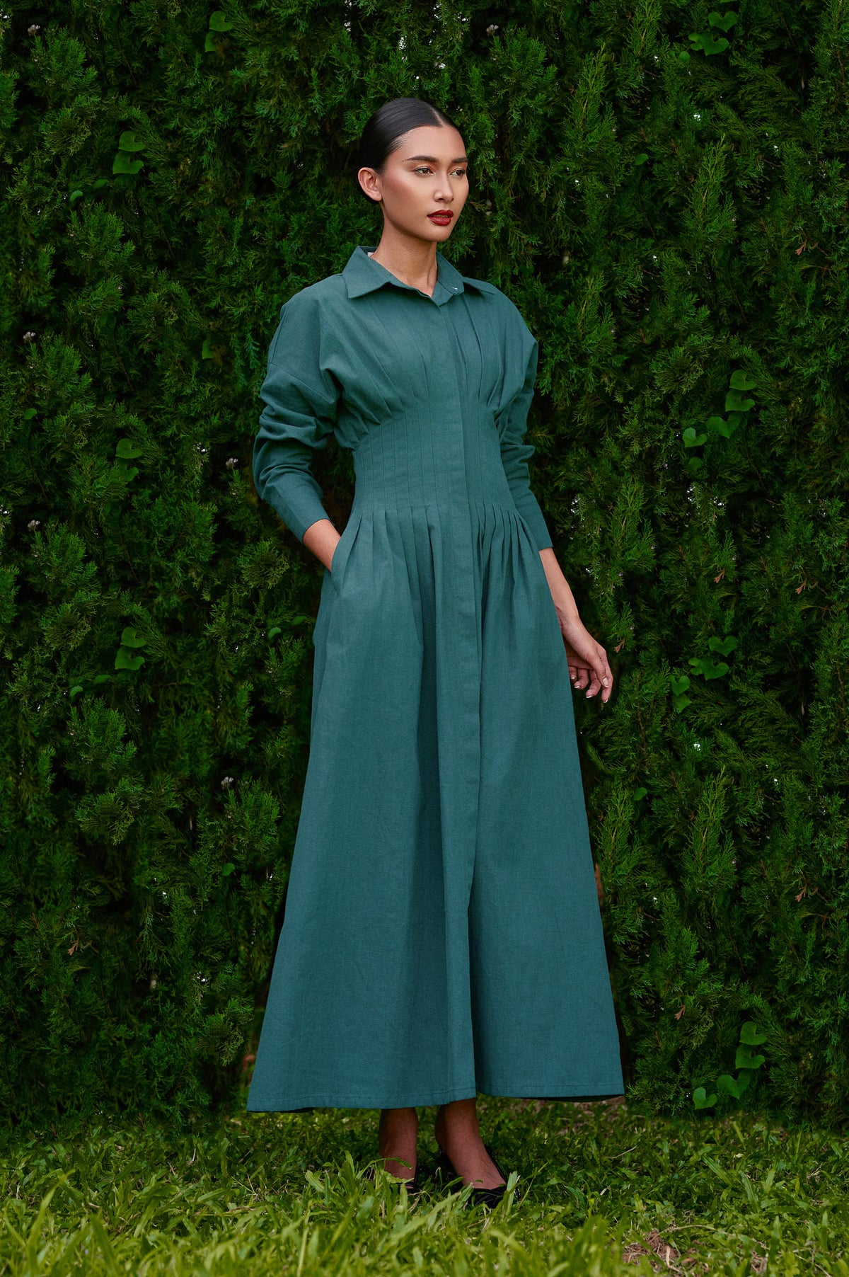 Vera Linen Dress in Jade