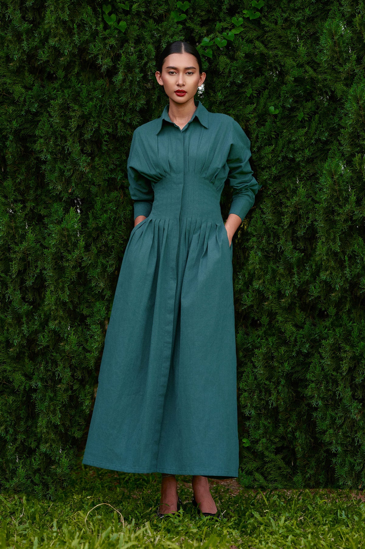Vera Linen Dress in Jade