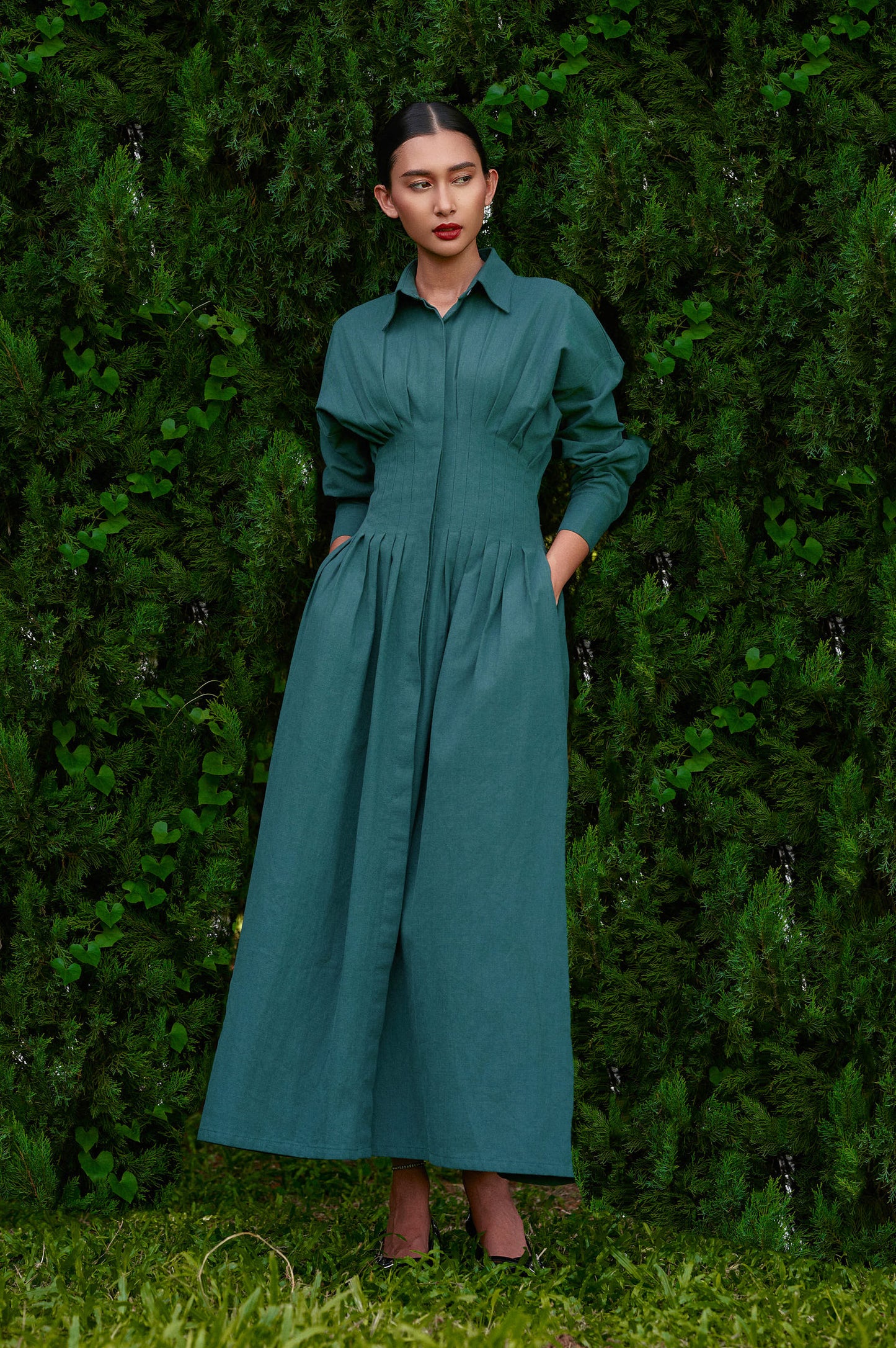 Vera Linen Dress in Jade
