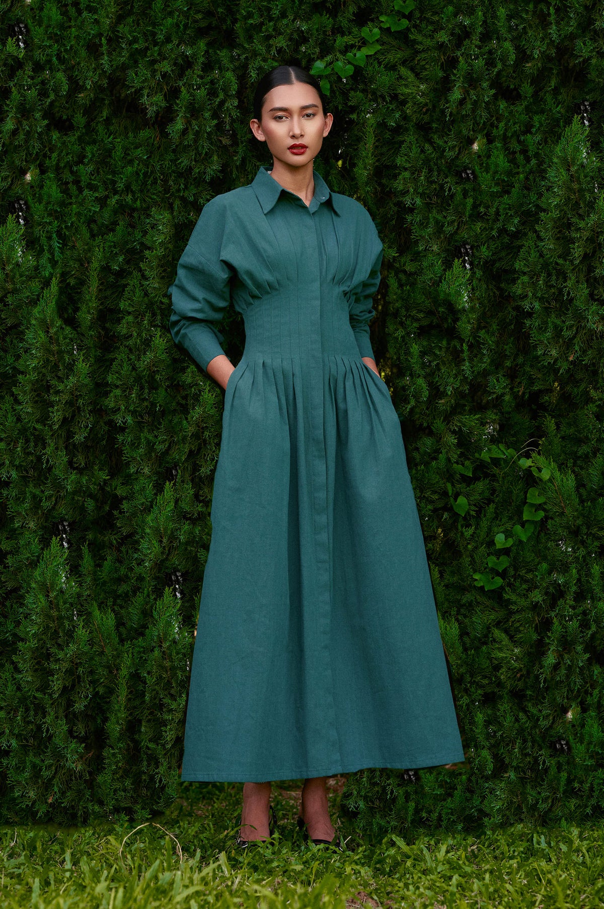 Vera Linen Dress in Jade