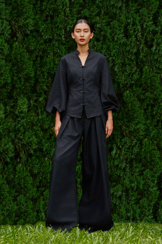 Gianni Cotton-Linen Top in Midnight