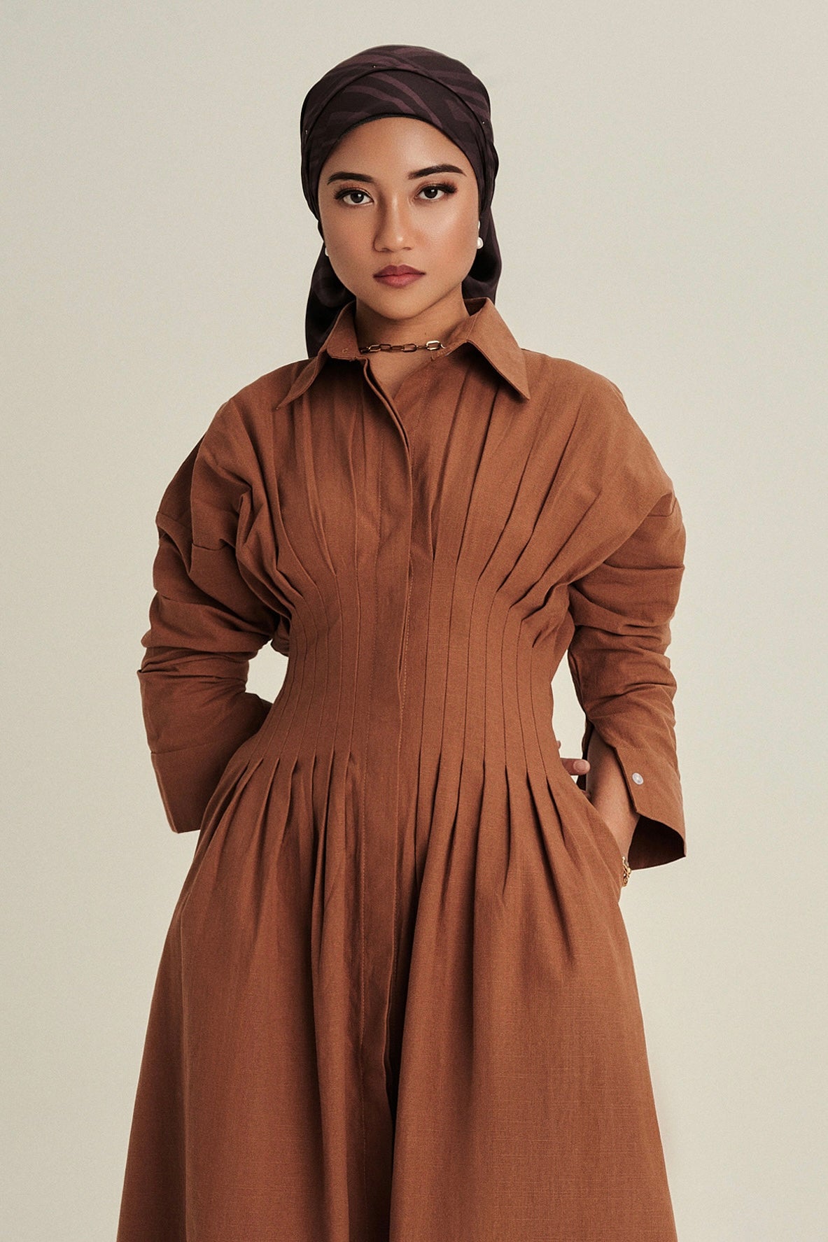 Vera Linen Dress in Cocoa