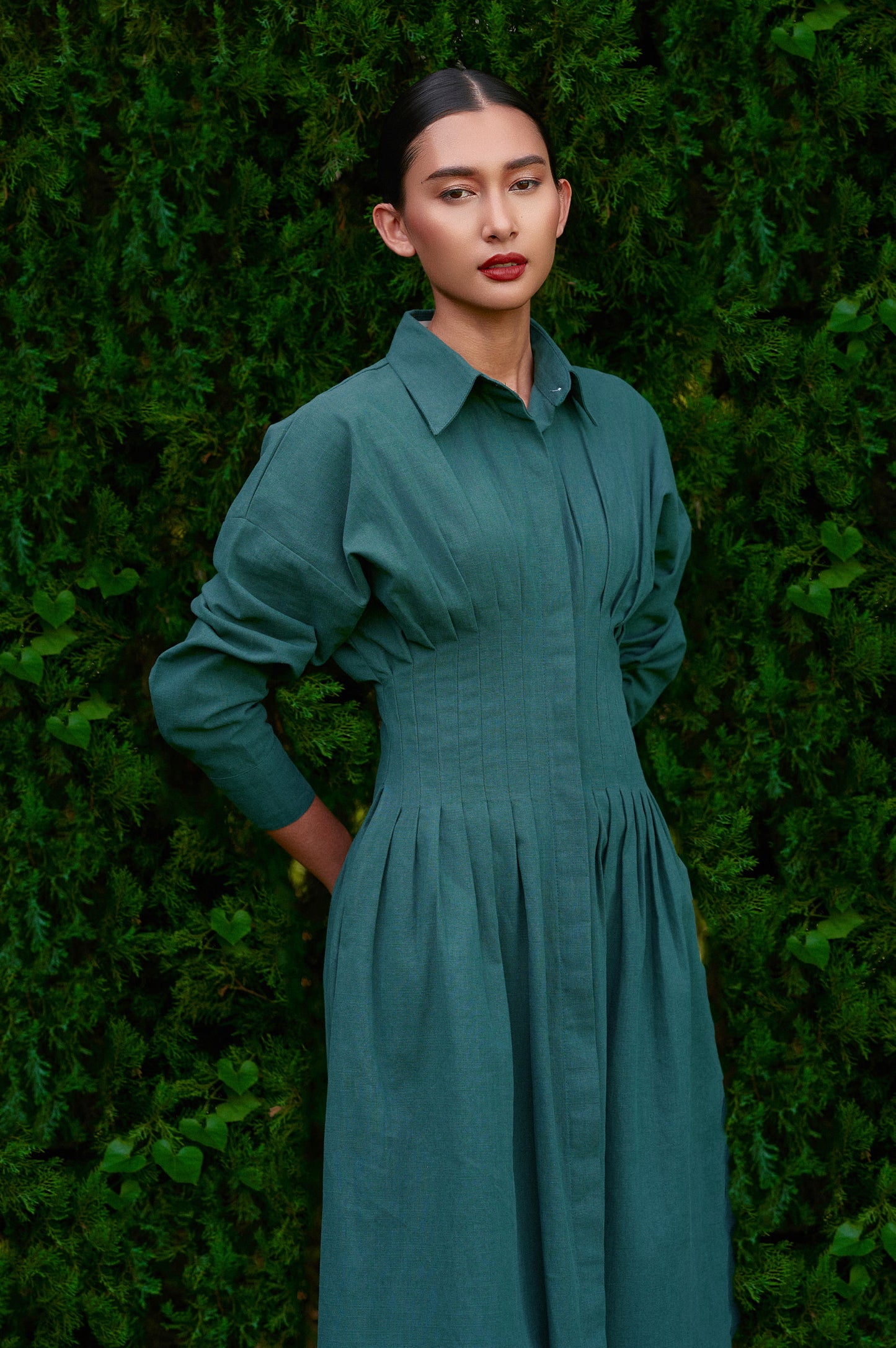 Vera Linen Dress in Jade