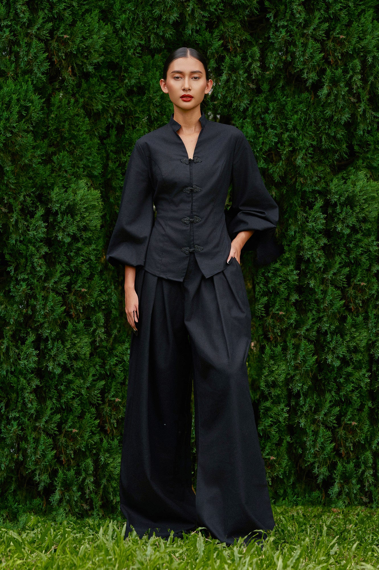 Gianni Cotton-Linen Top in Midnight