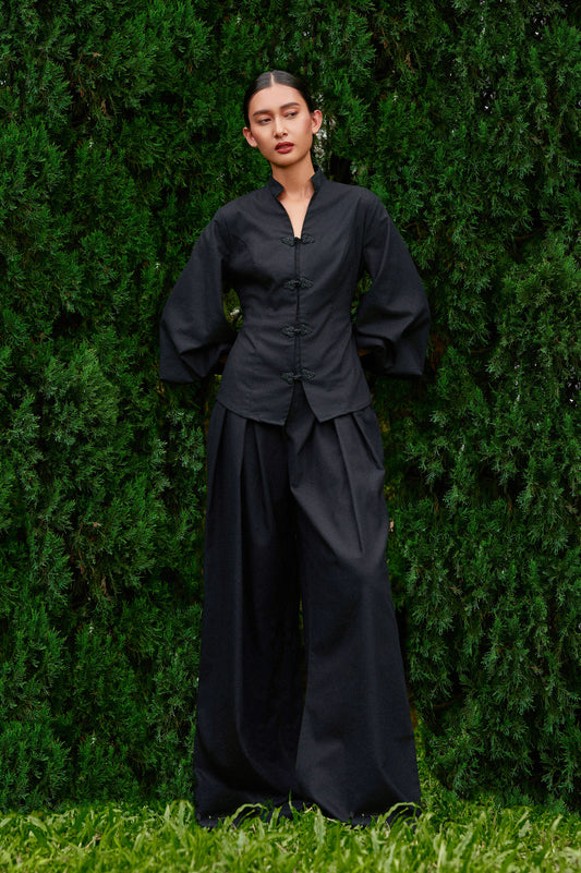 Gianni Cotton-Linen Top in Midnight