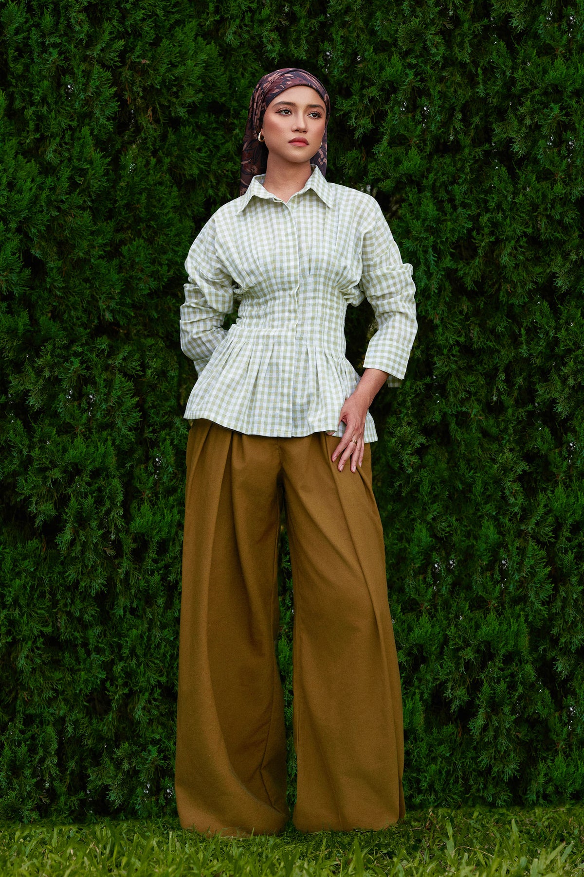 Vera Cotton Gingham Top in Green Tea