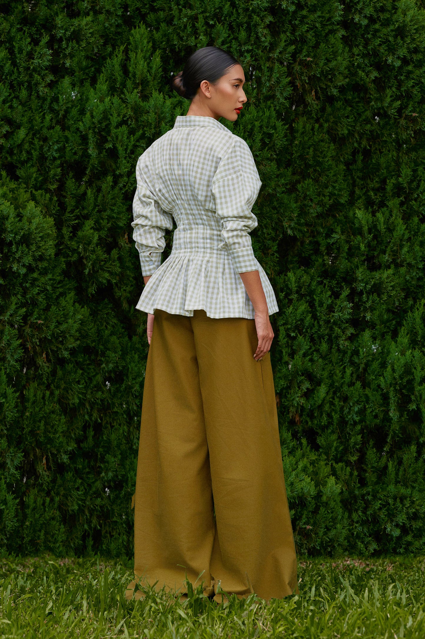 Vera Cotton Gingham Top in Green Tea