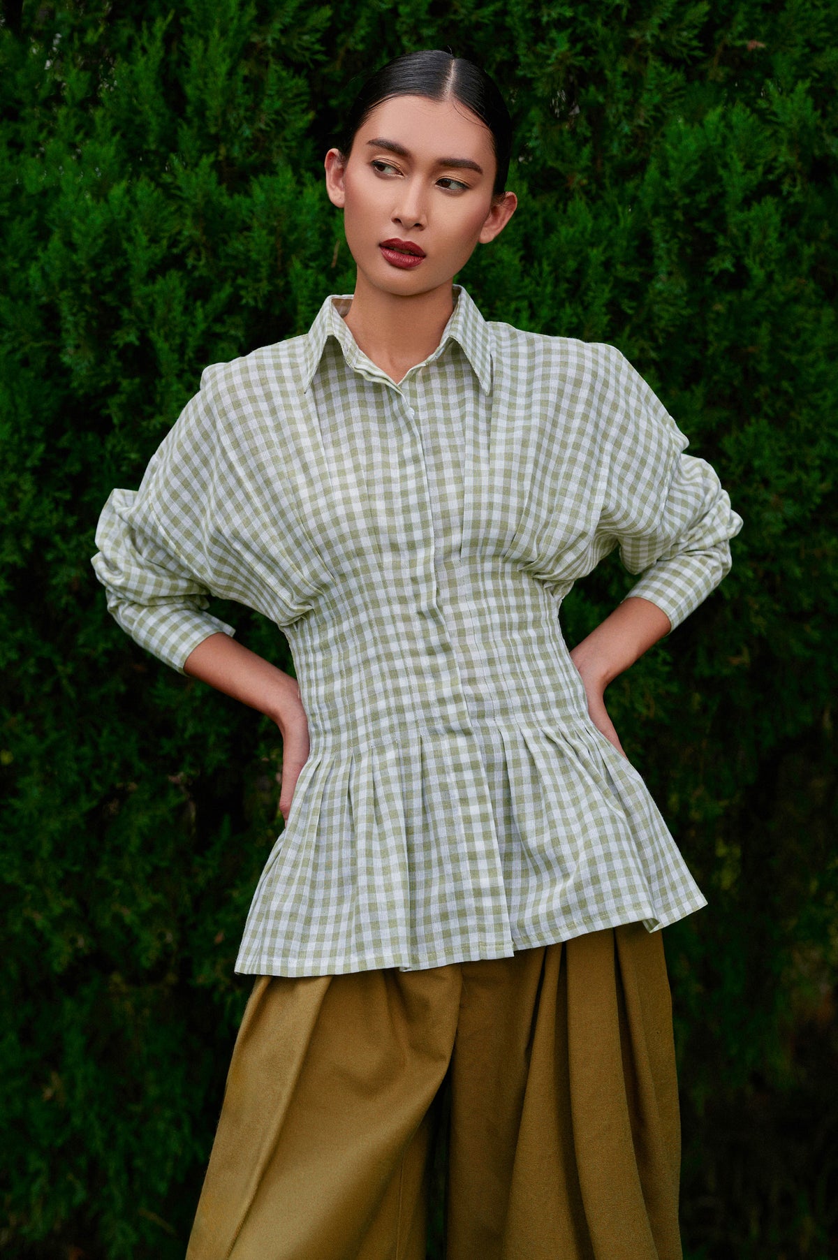 Vera Cotton Gingham Top in Green Tea