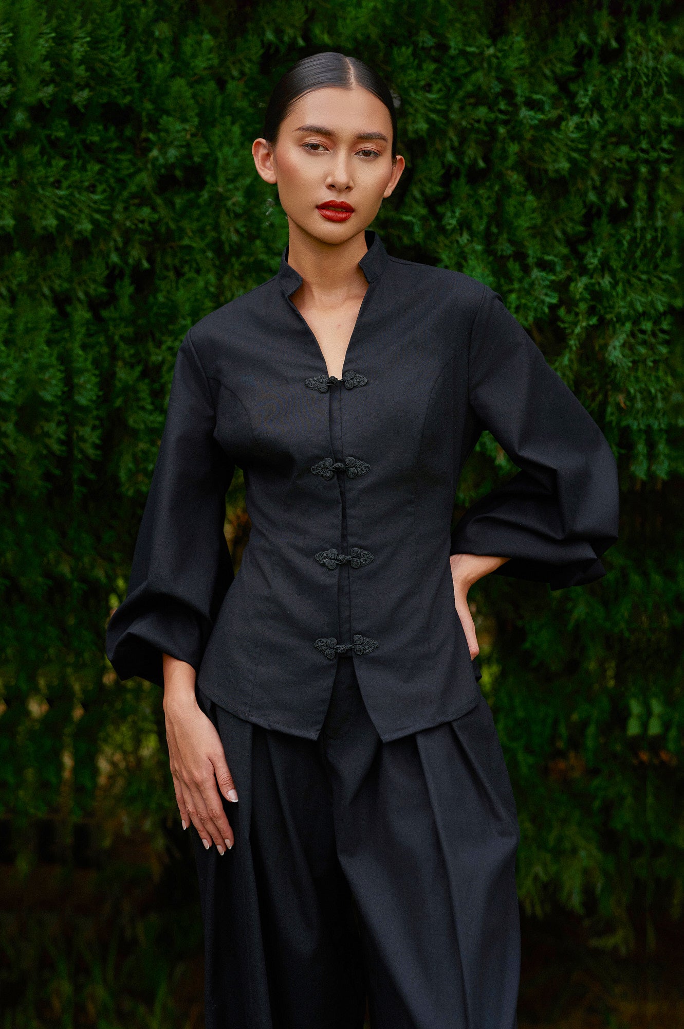 Gianni Cotton-Linen Top in Midnight
