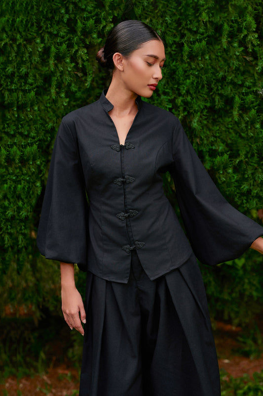 Gianni Cotton-Linen Top in Midnight