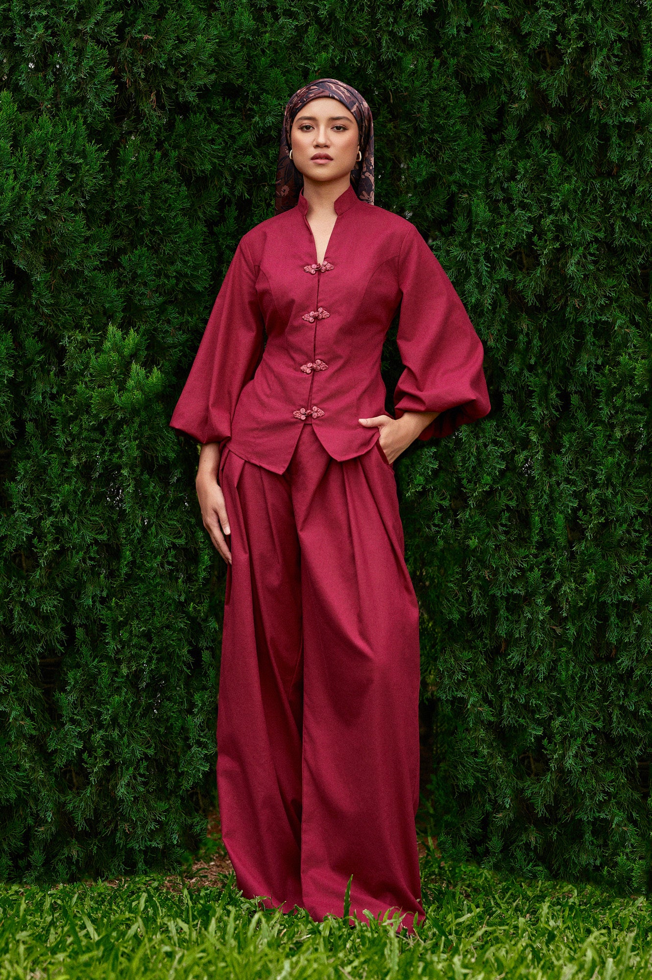 Gianni Cotton-Linen Top in Magenta
