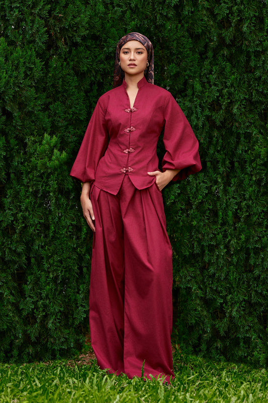 Gianni Cotton-Linen Top in Magenta