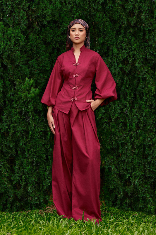 Gianni Cotton-Linen Top in Magenta