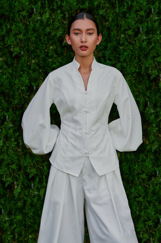 Gianni Cotton-Linen Top in Off-White