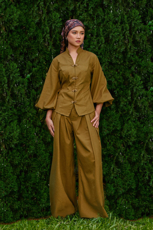 Gianni Cotton-Linen Top in Signature Olive